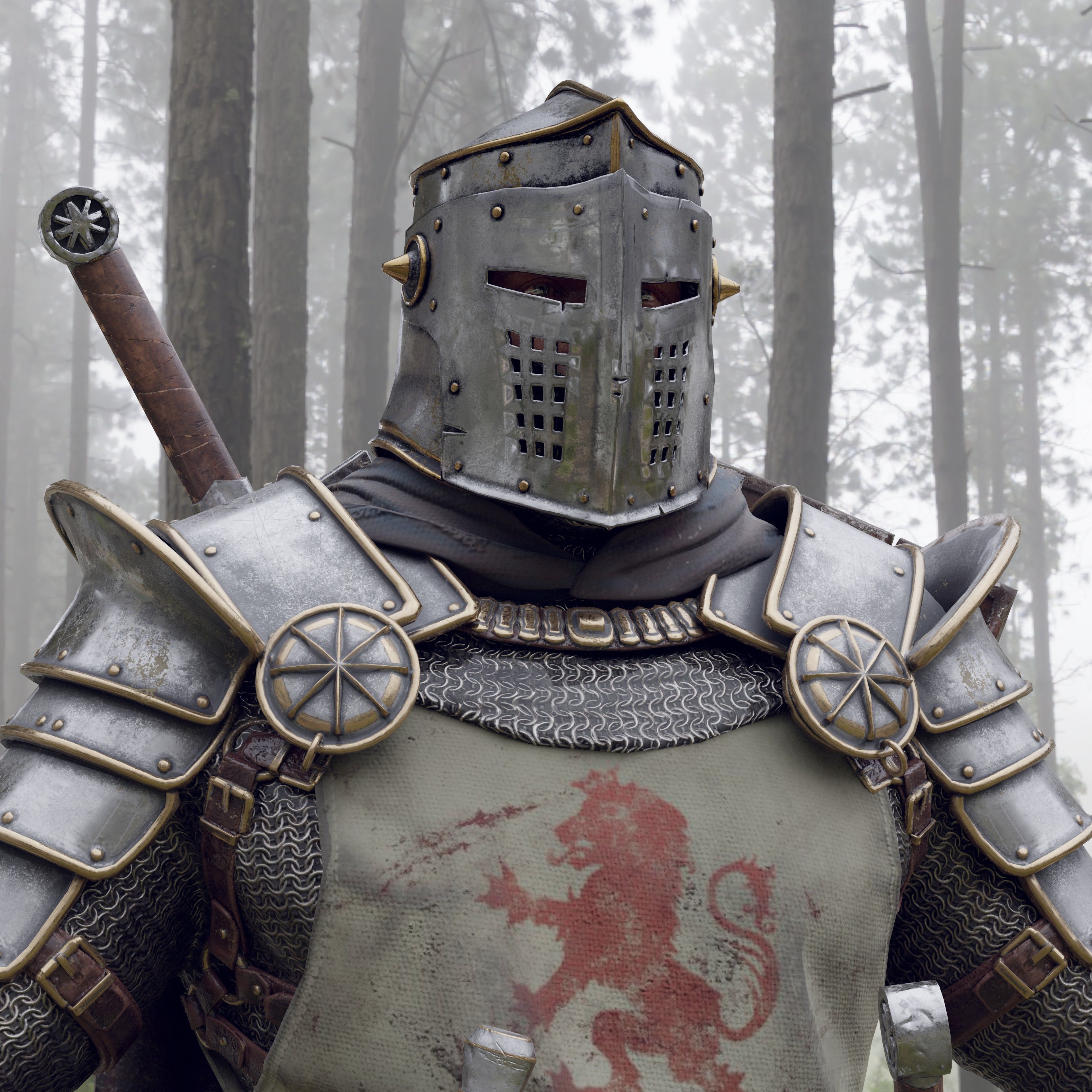 Crusader knight in armor Low-poly 3D model_1