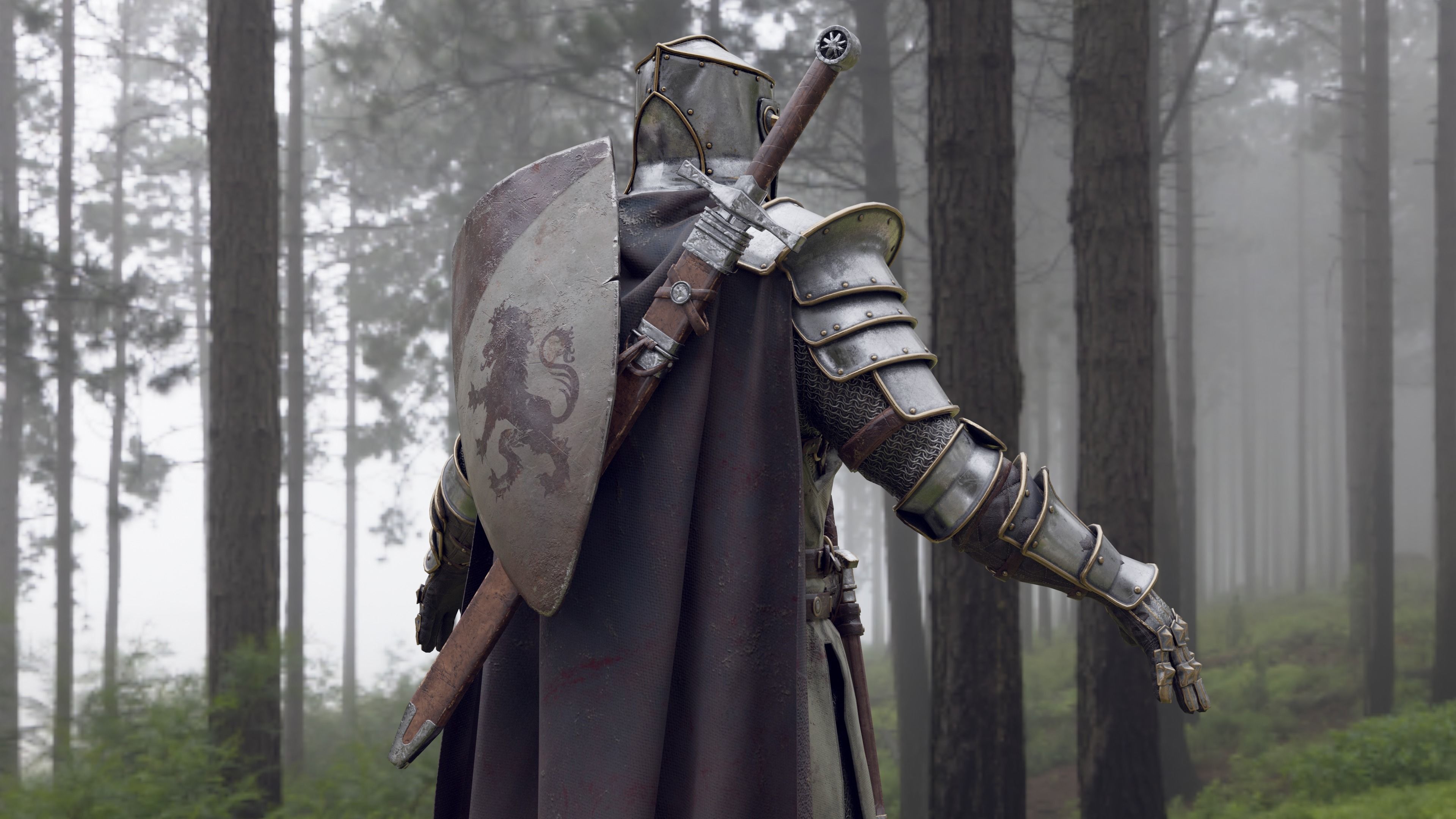 Crusader knight in armor Low-poly 3D model_4