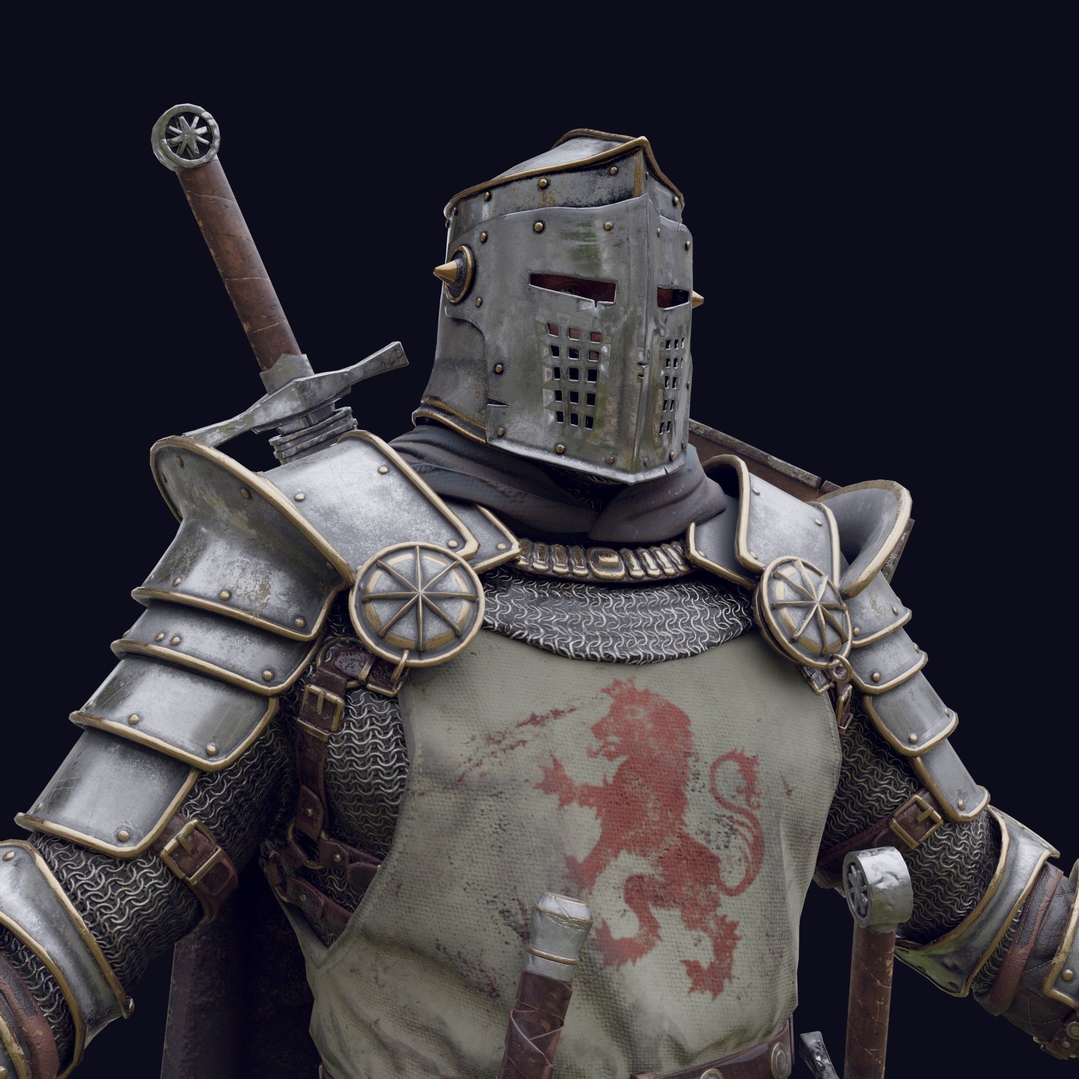 Crusader knight in armor Low-poly 3D model_29