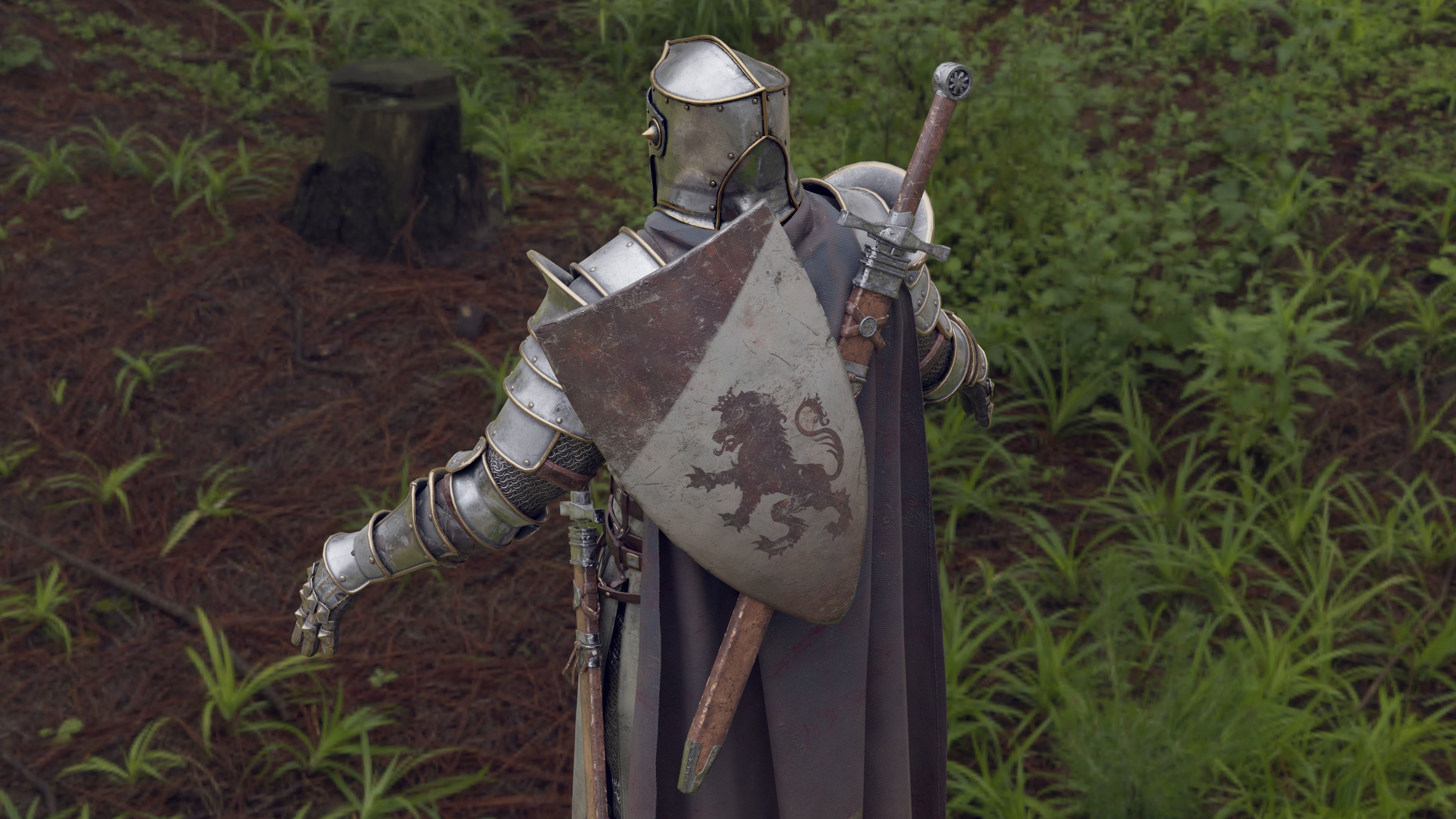 Crusader knight in armor Low-poly 3D model_5