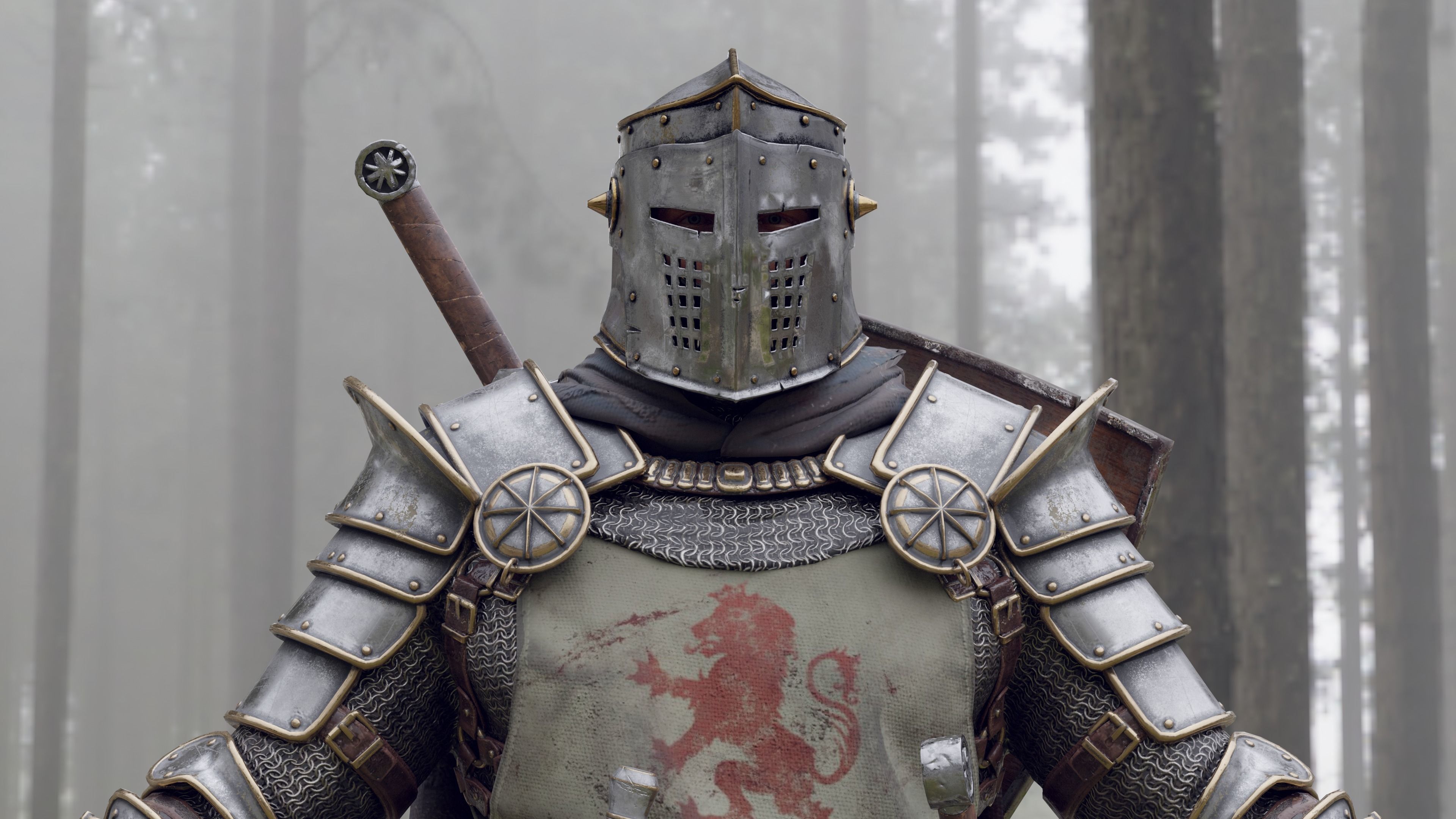 Crusader knight in armor Low-poly 3D model_9