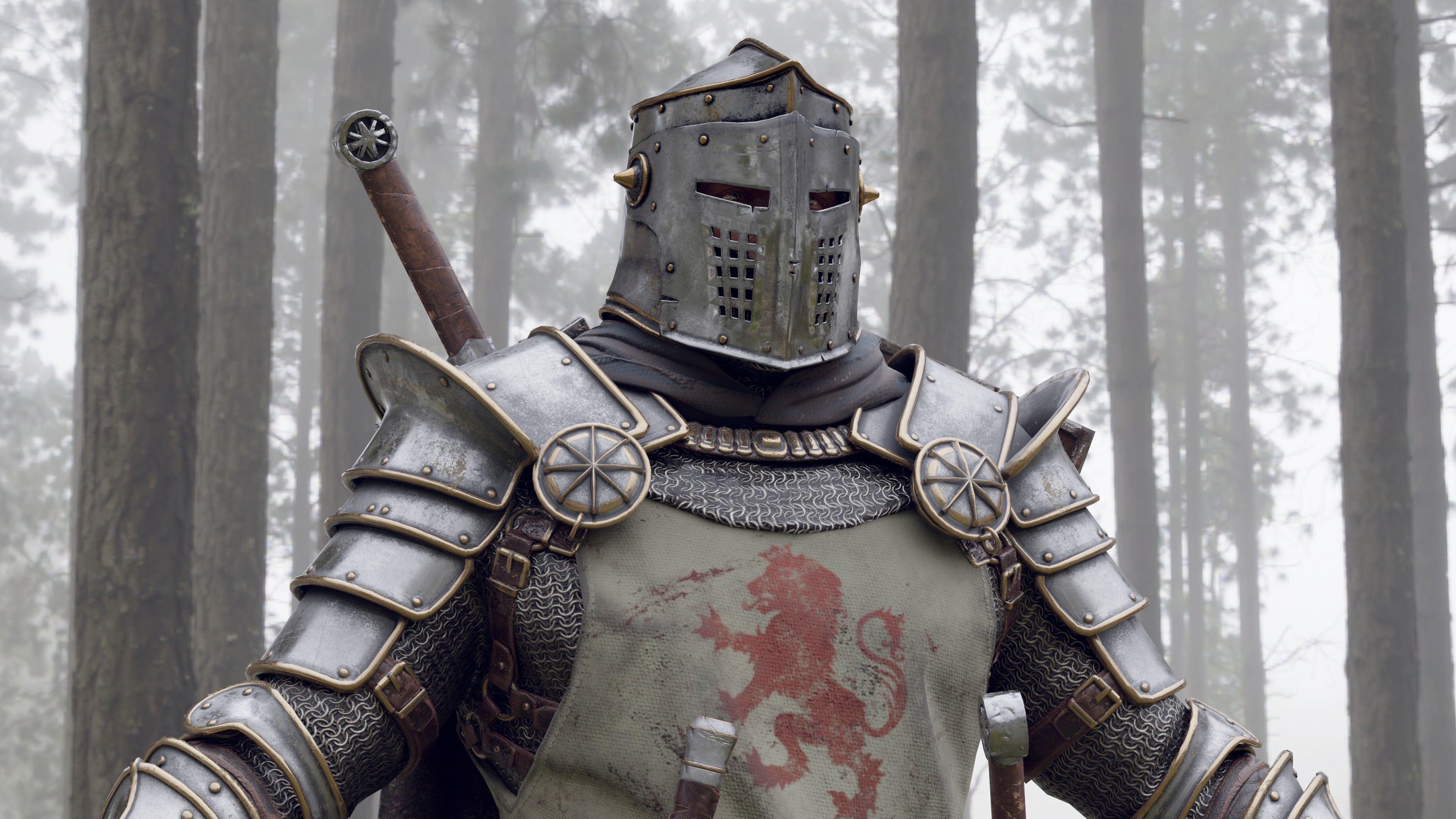 Crusader knight in armor Low-poly 3D model_28