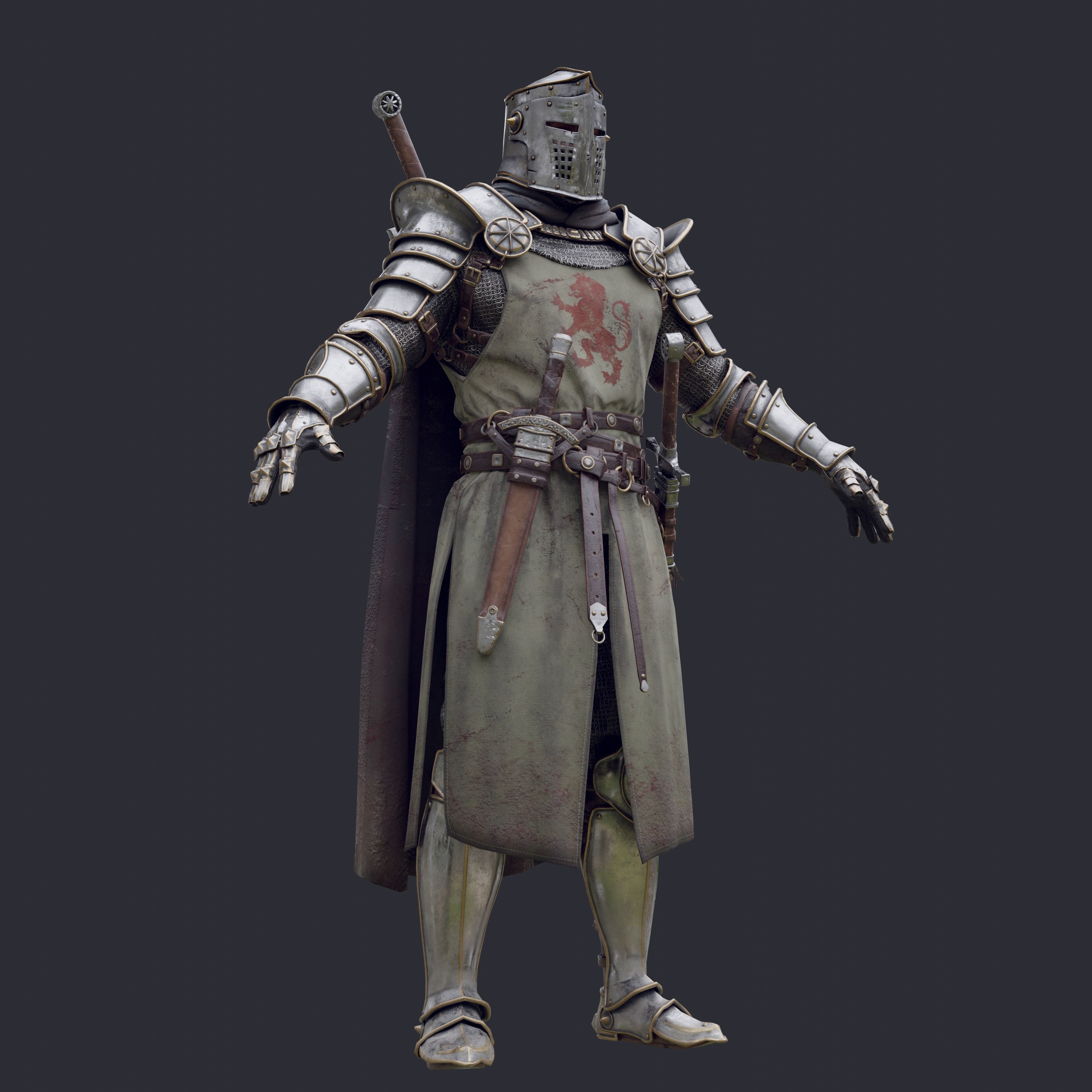 Crusader knight in armor Low-poly 3D model_12