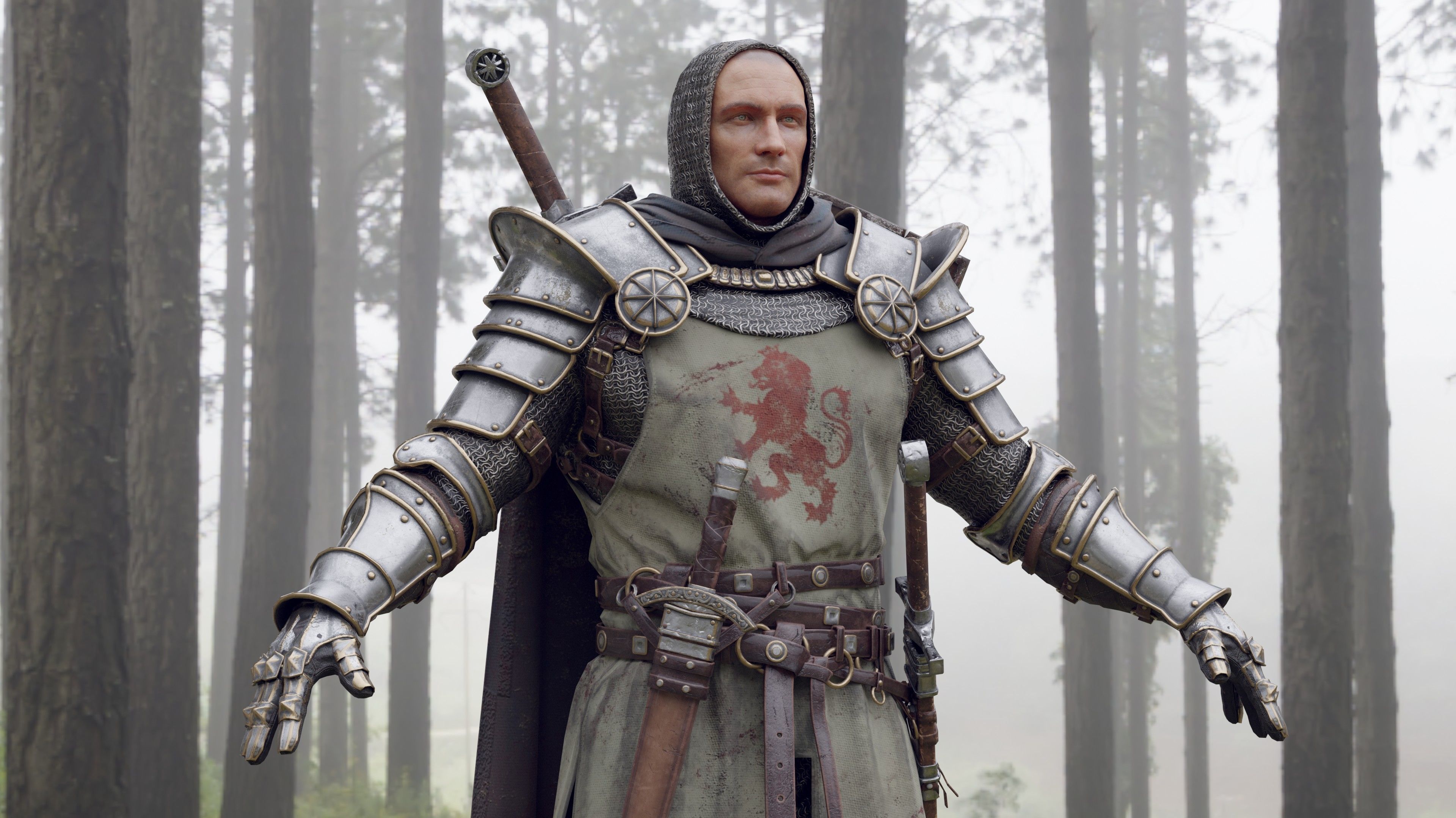 Crusader knight in armor Low-poly 3D model_3