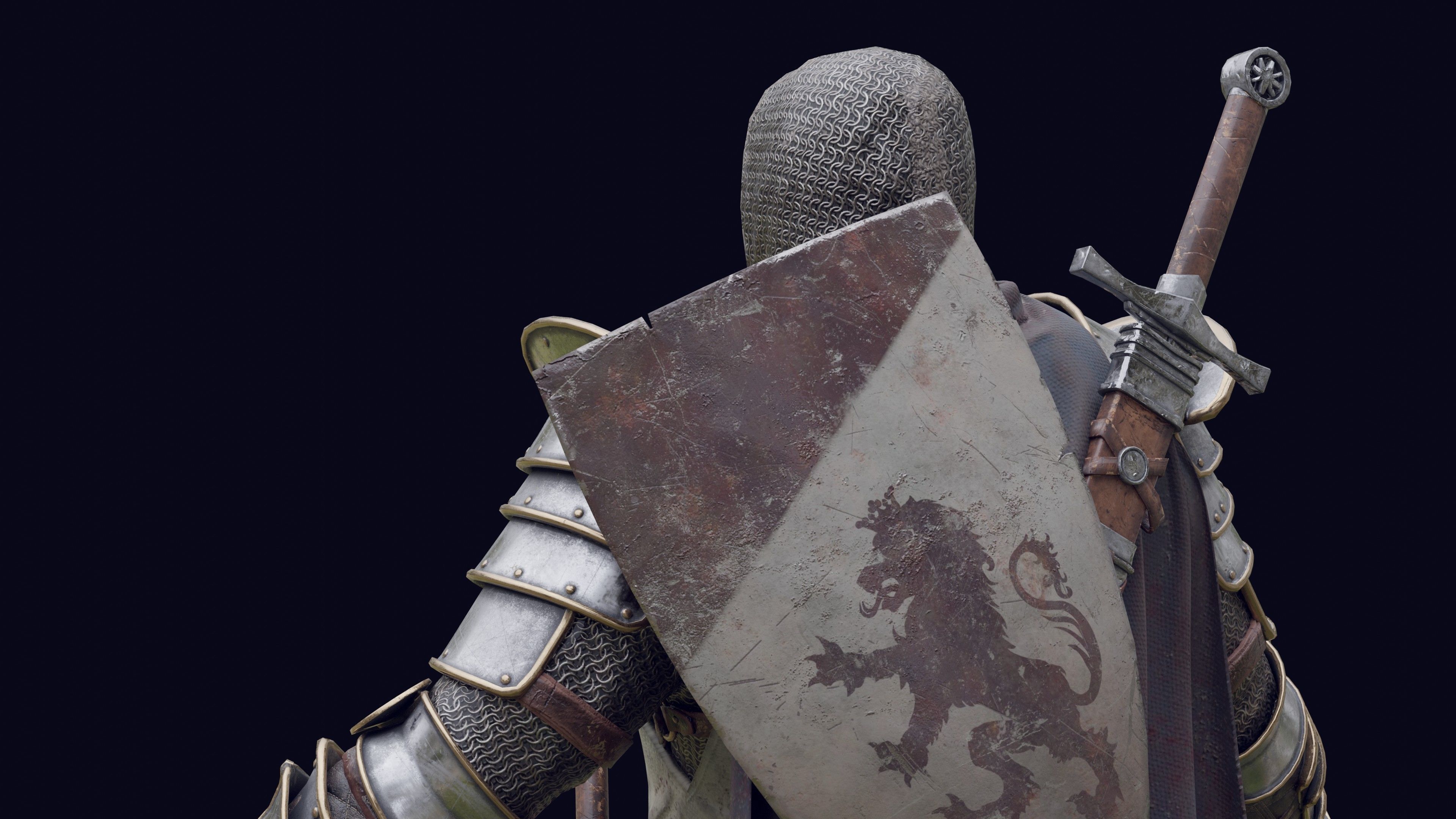 Crusader knight in armor Low-poly 3D model_22