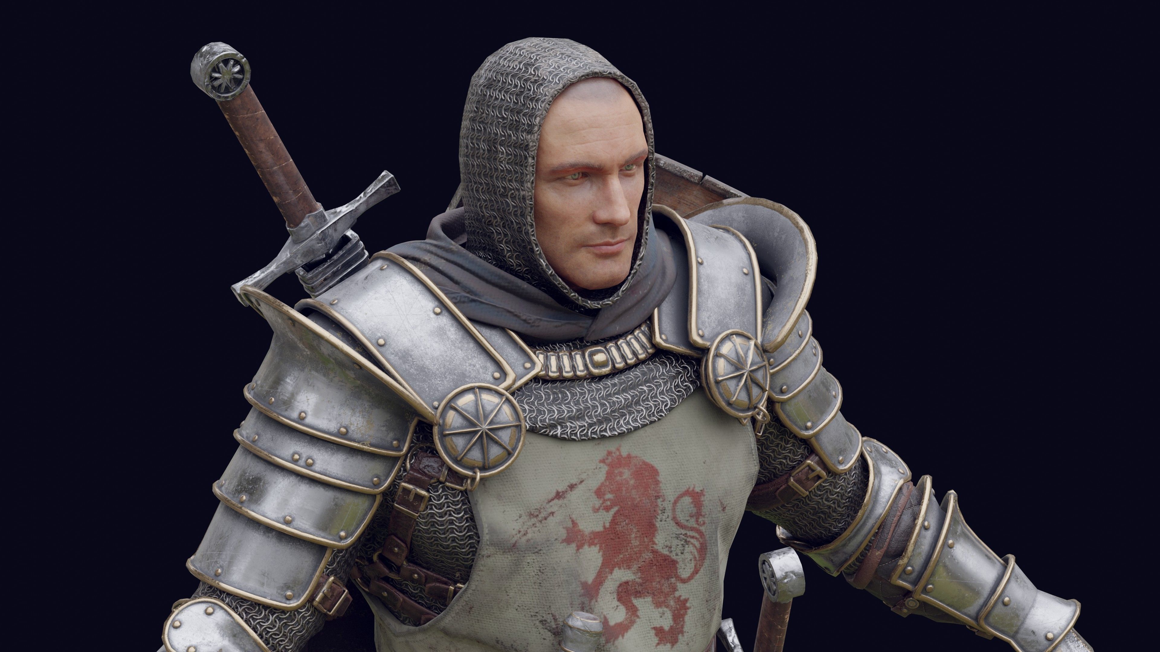 Crusader knight in armor Low-poly 3D model_19