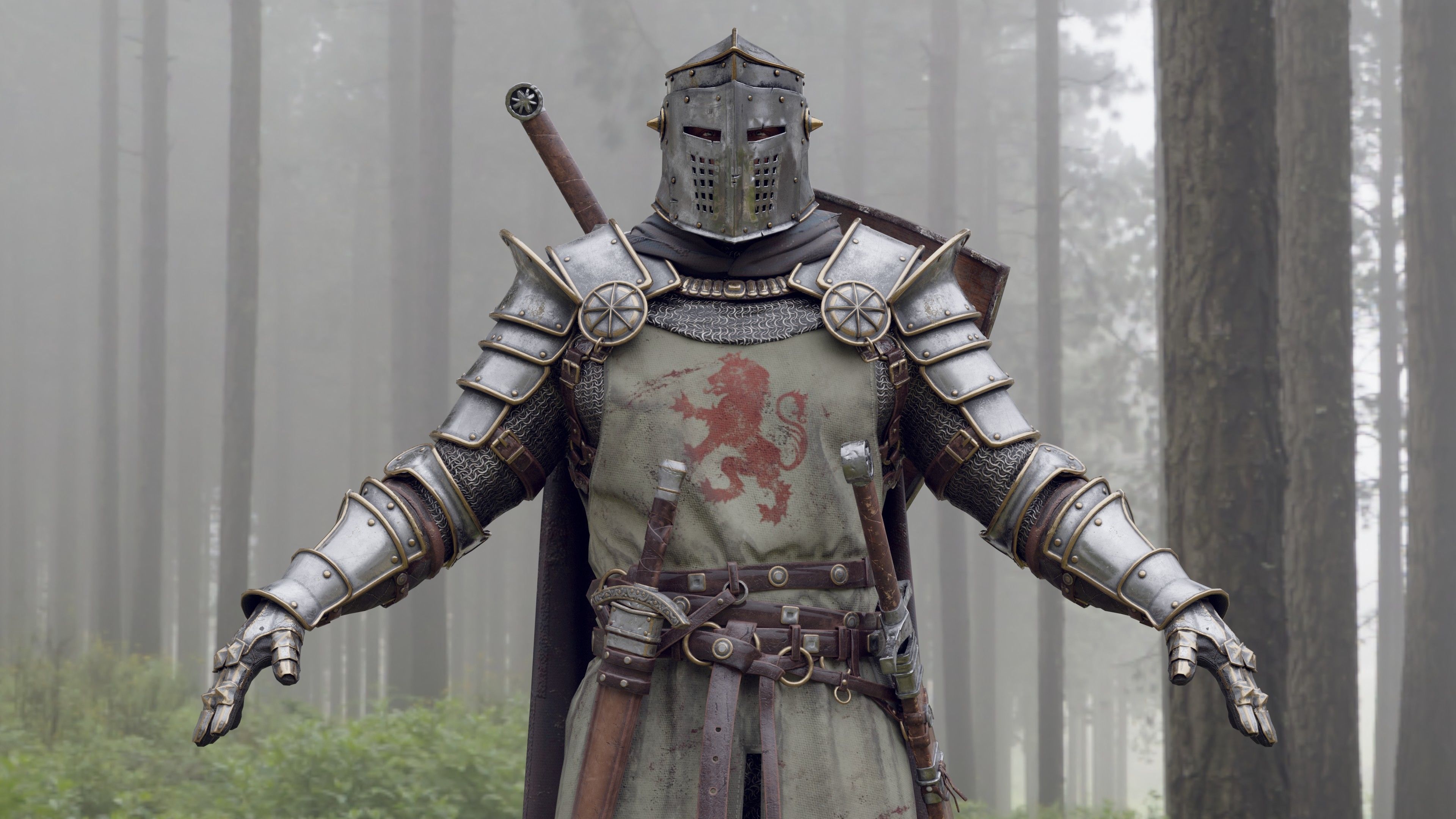 Crusader knight in armor Low-poly 3D model_25