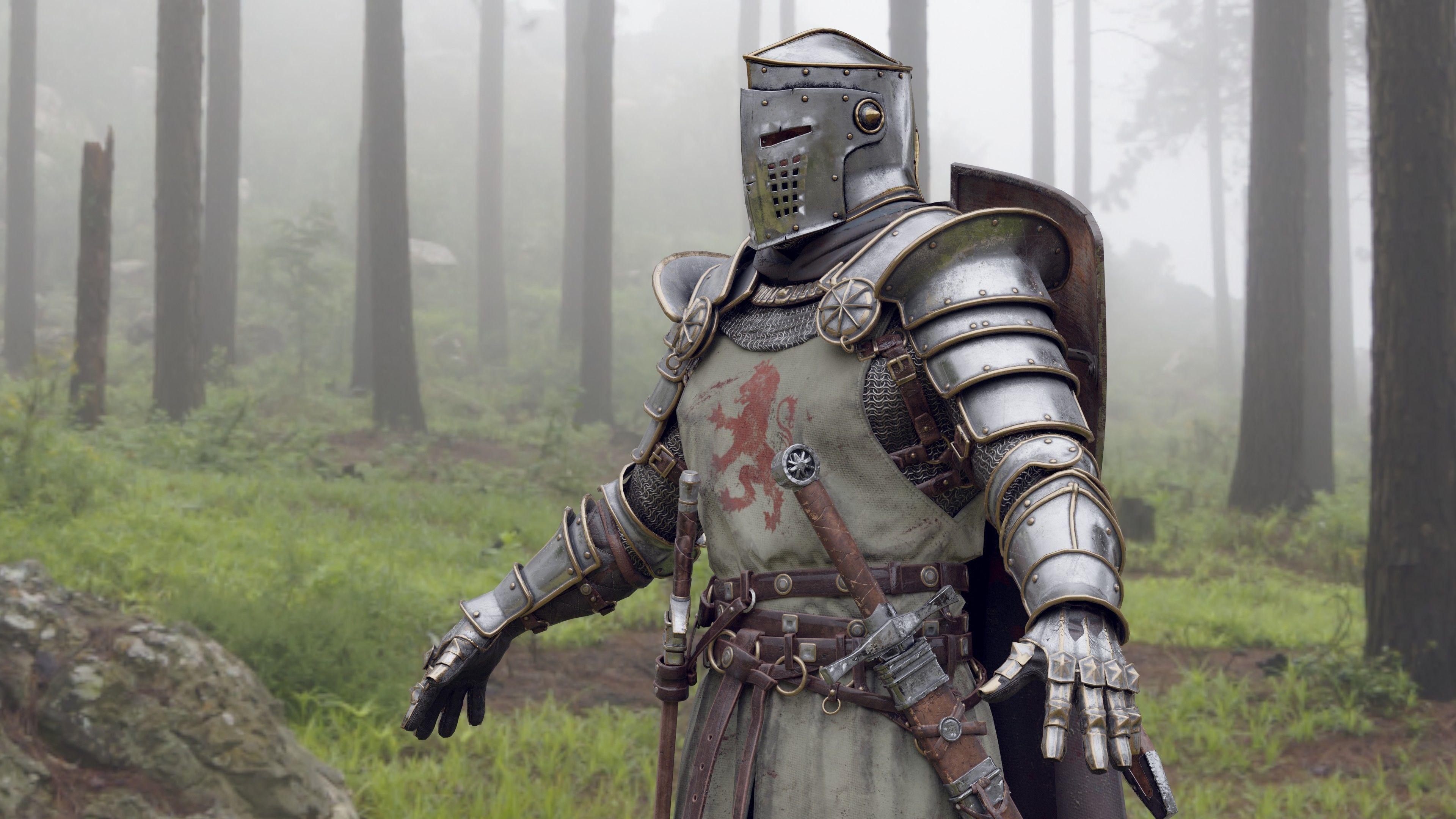 Crusader knight in armor Low-poly 3D model_26