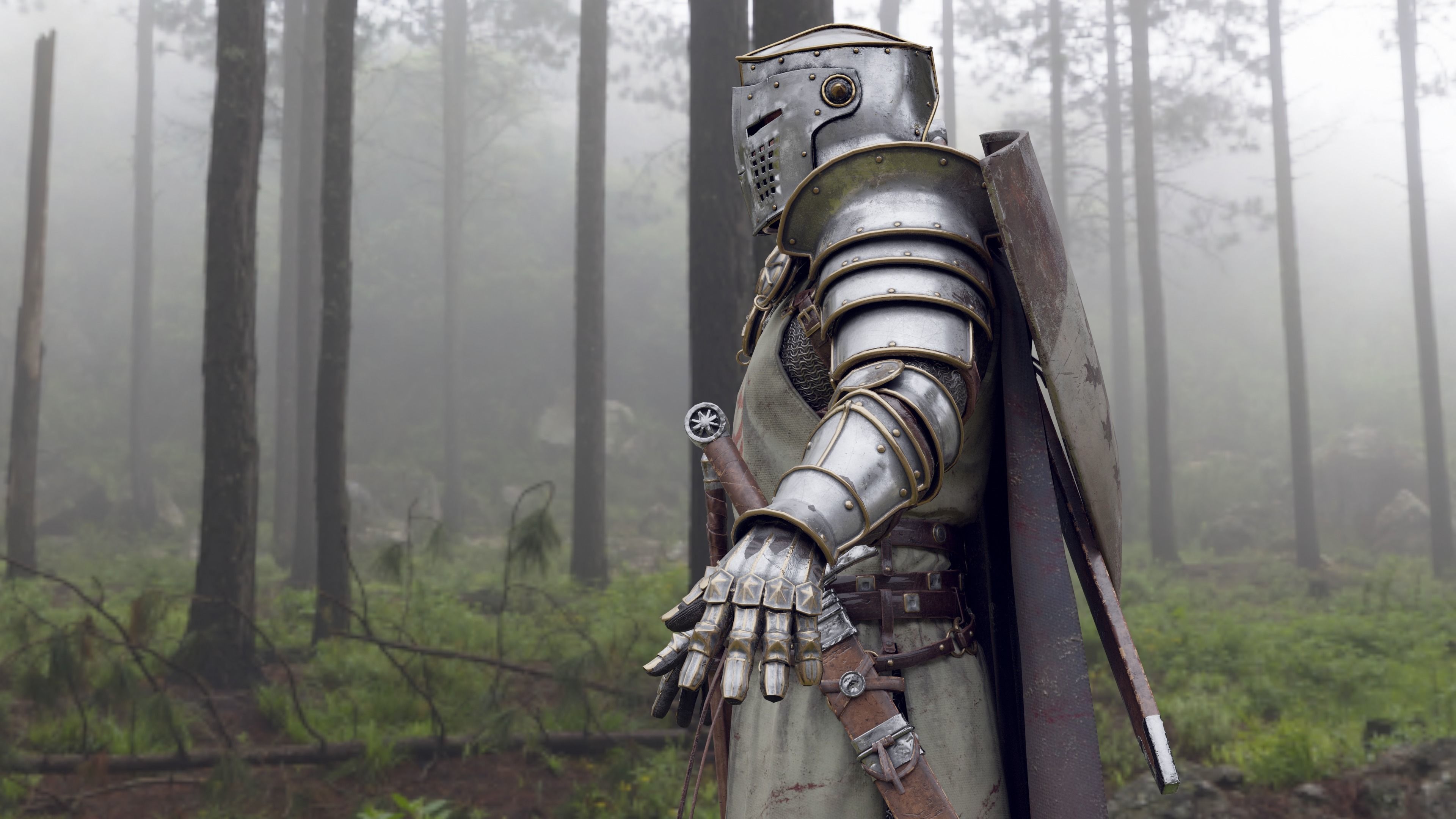 Crusader knight in armor Low-poly 3D model_6