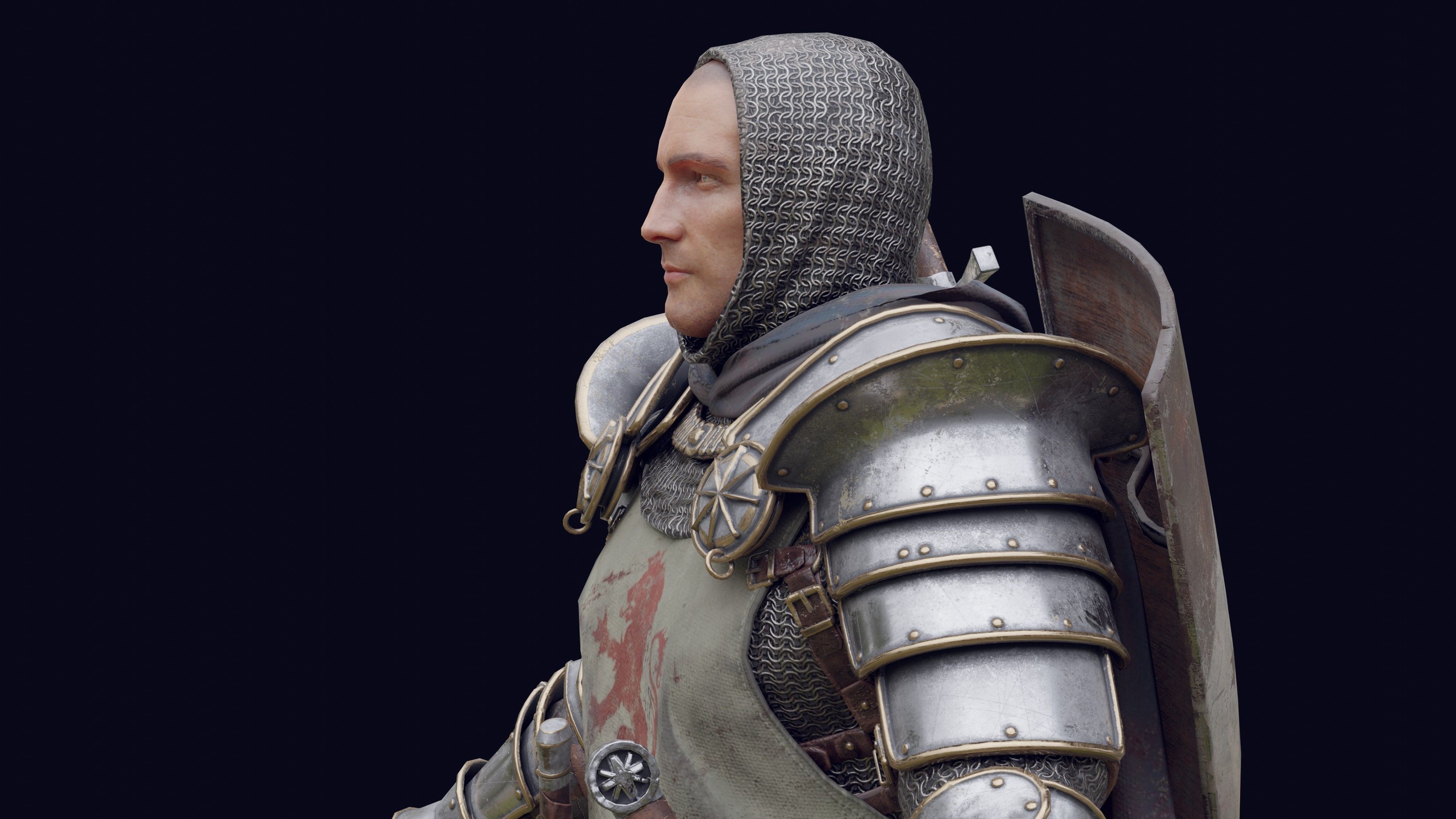 Crusader knight in armor Low-poly 3D model_21