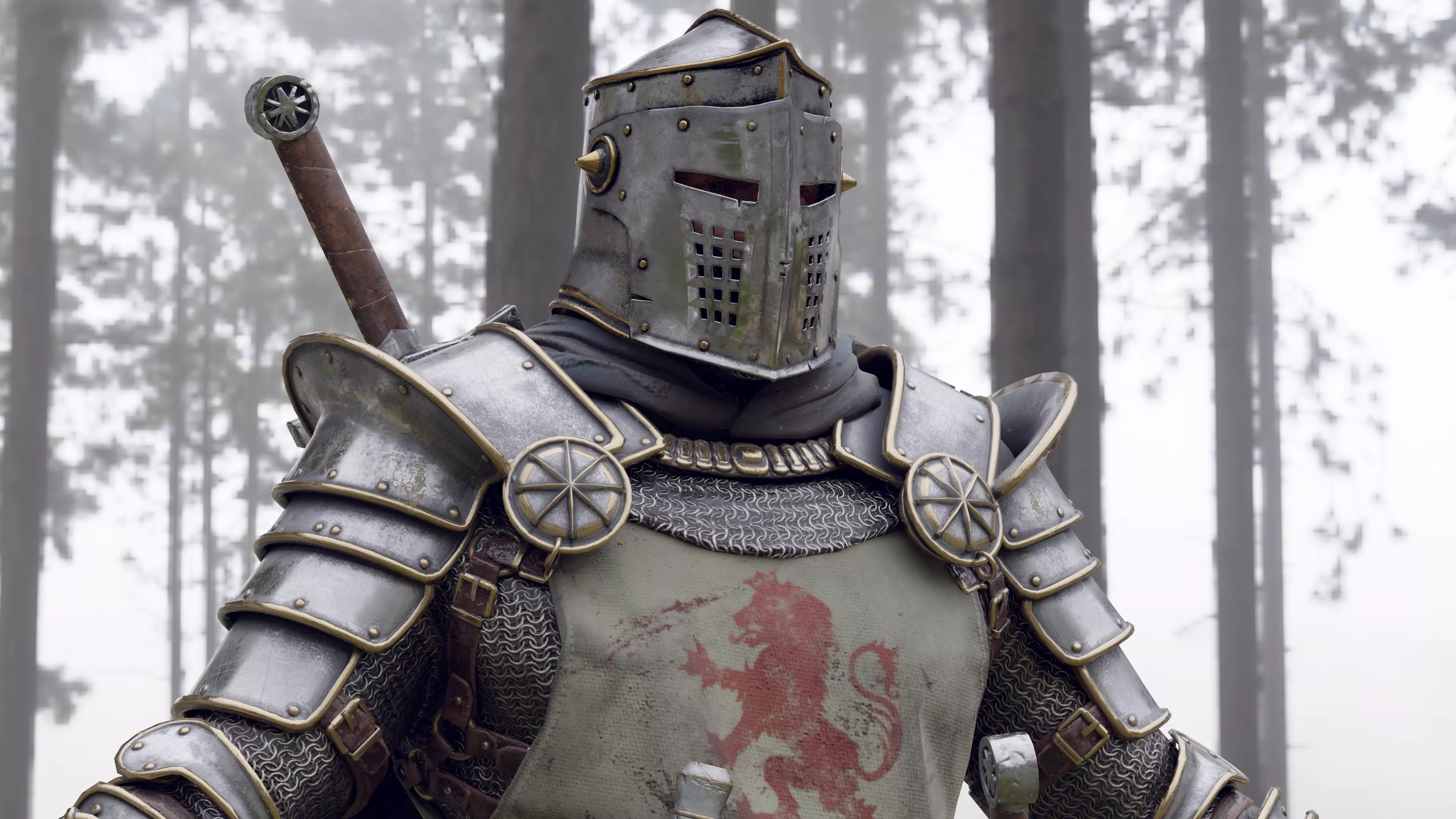 Crusader knight in armor Low-poly 3D model_0