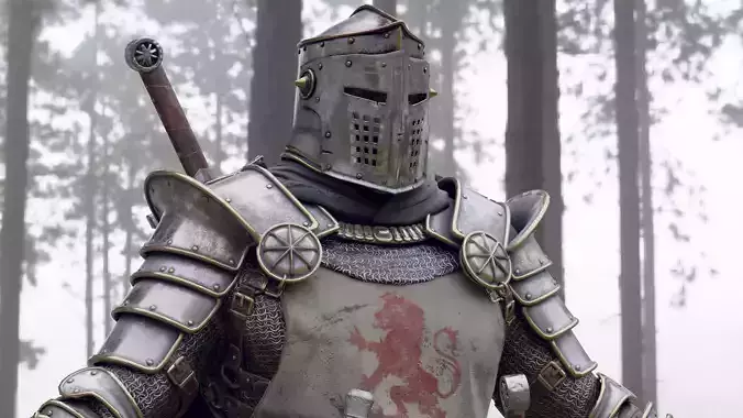Crusader knight in armor Low-poly 3D model