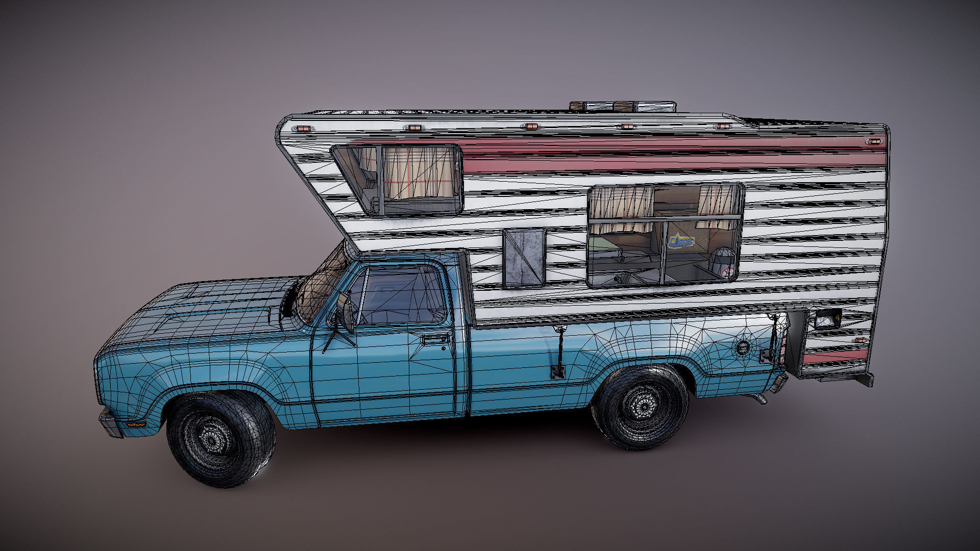 American camper truck Low-poly 3D model_25