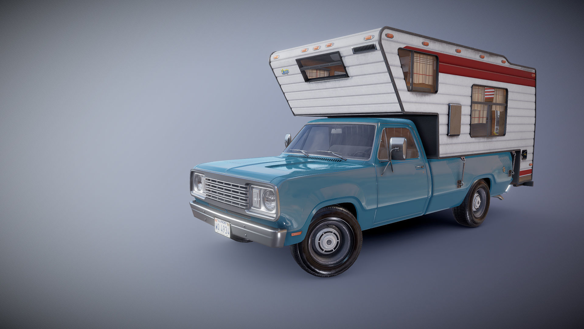 American camper truck Low-poly 3D model_14