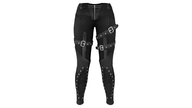 Steampunk Long Trousers with Buckles Gothic Rock Zip Up Pants