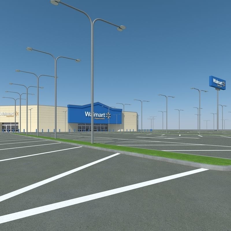Walmart with Parking Lot  3D model_3