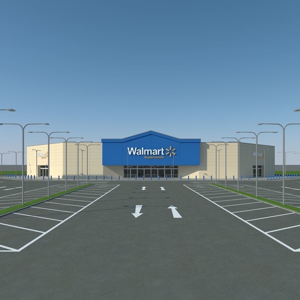 Walmart with Parking Lot  3D model_11