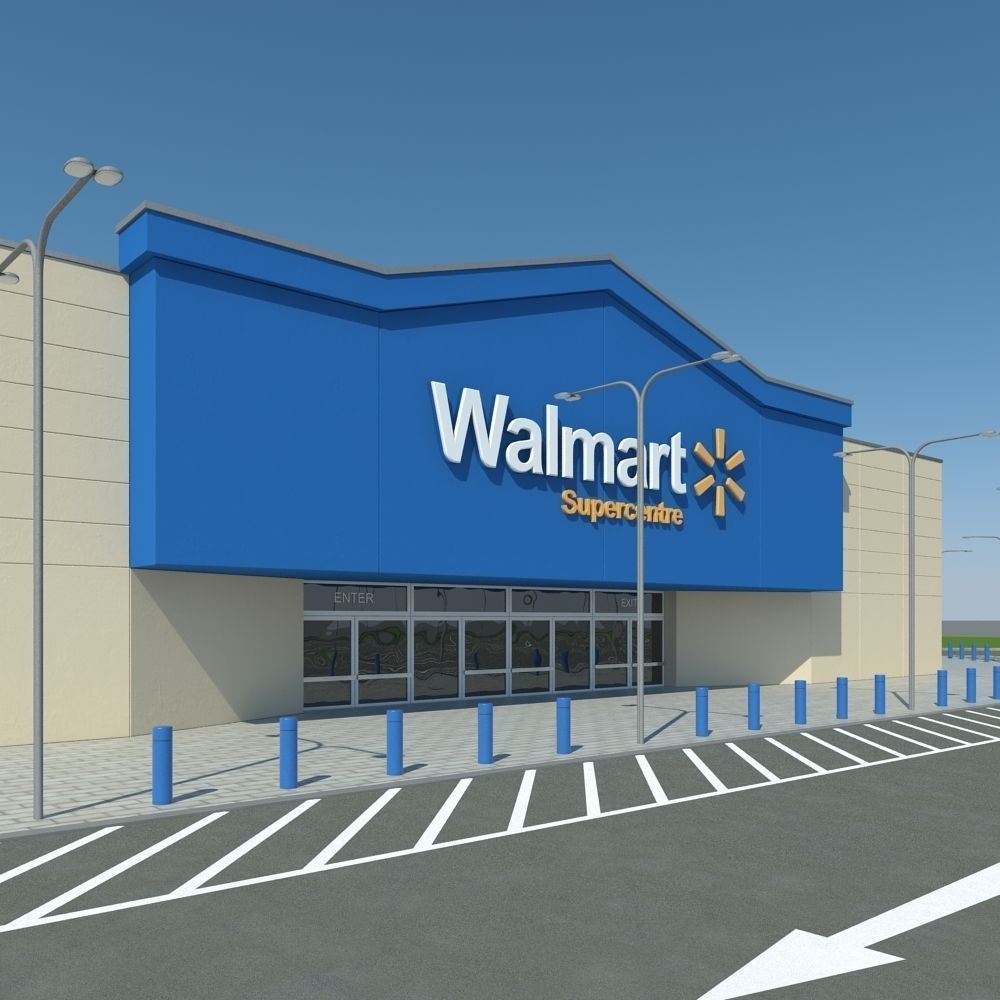 Walmart with Parking Lot  3D model_5