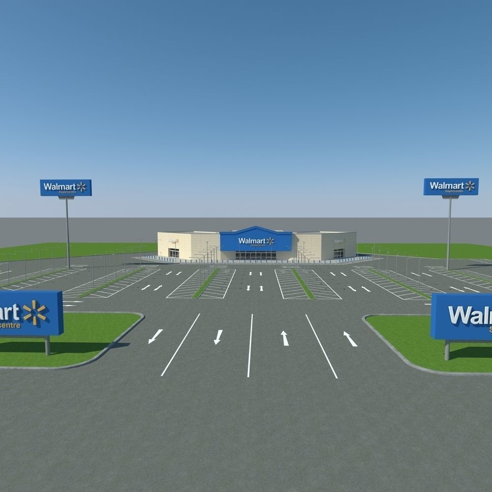 Walmart with Parking Lot  3D model_7