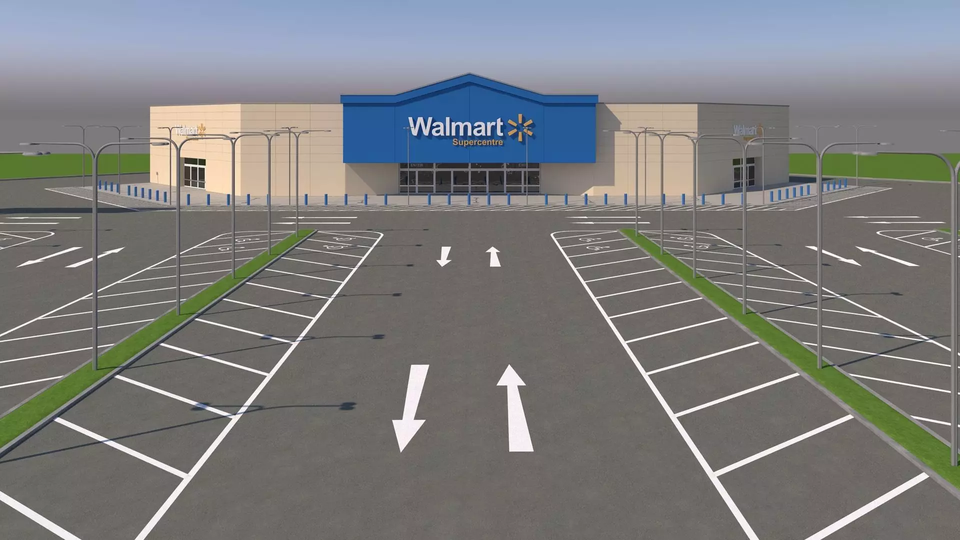 Walmart with Parking Lot  3D model_0