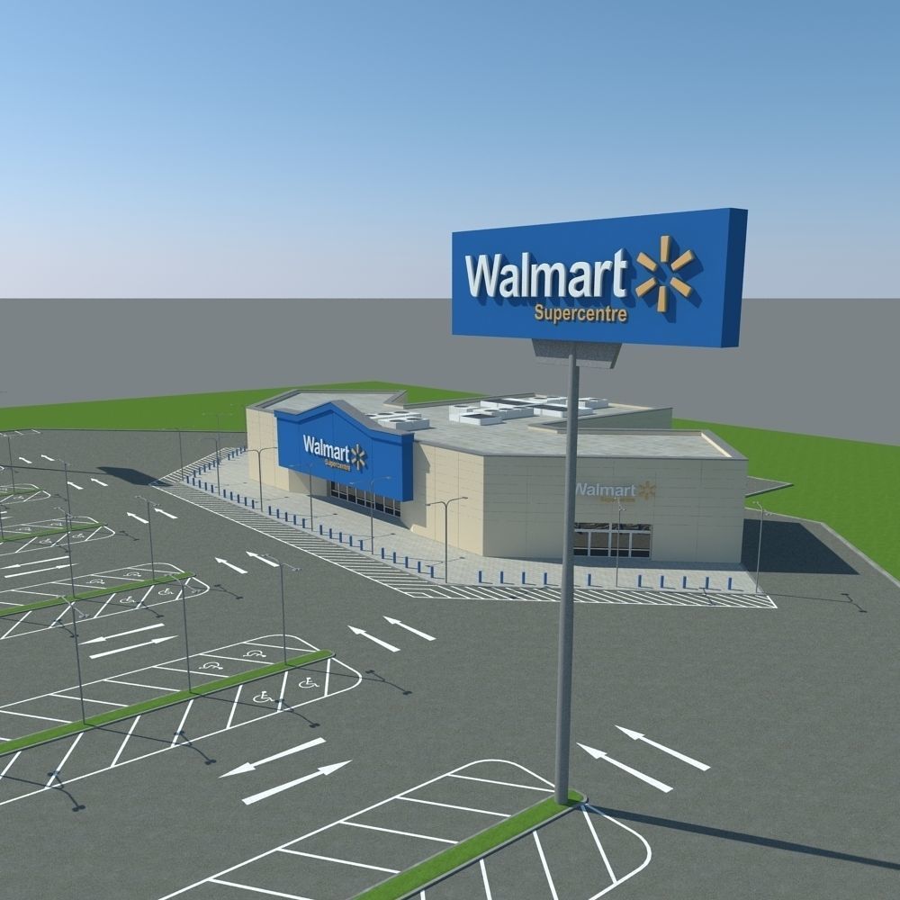 Walmart with Parking Lot  3D model_2