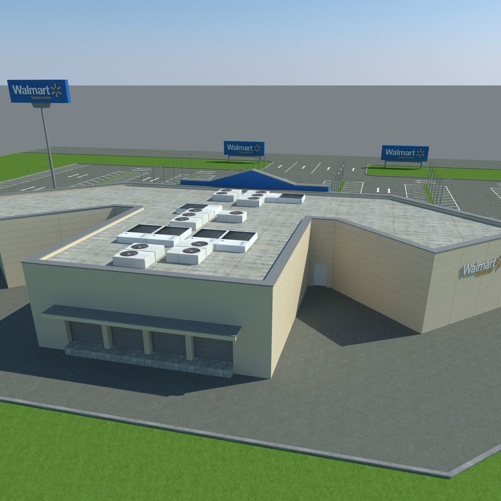 Walmart with Parking Lot  3D model_14