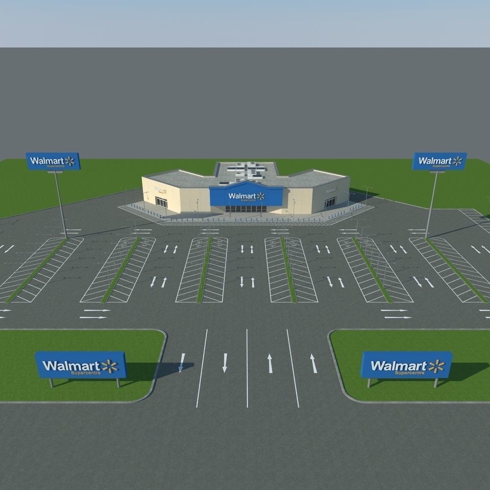 Walmart with Parking Lot  3D model_12