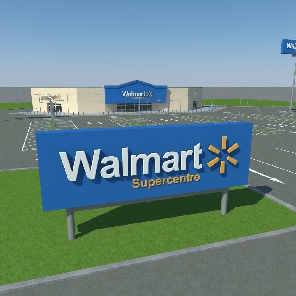 Walmart with Parking Lot  3D model_6