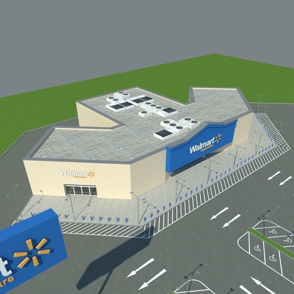 Walmart with Parking Lot  3D model_13