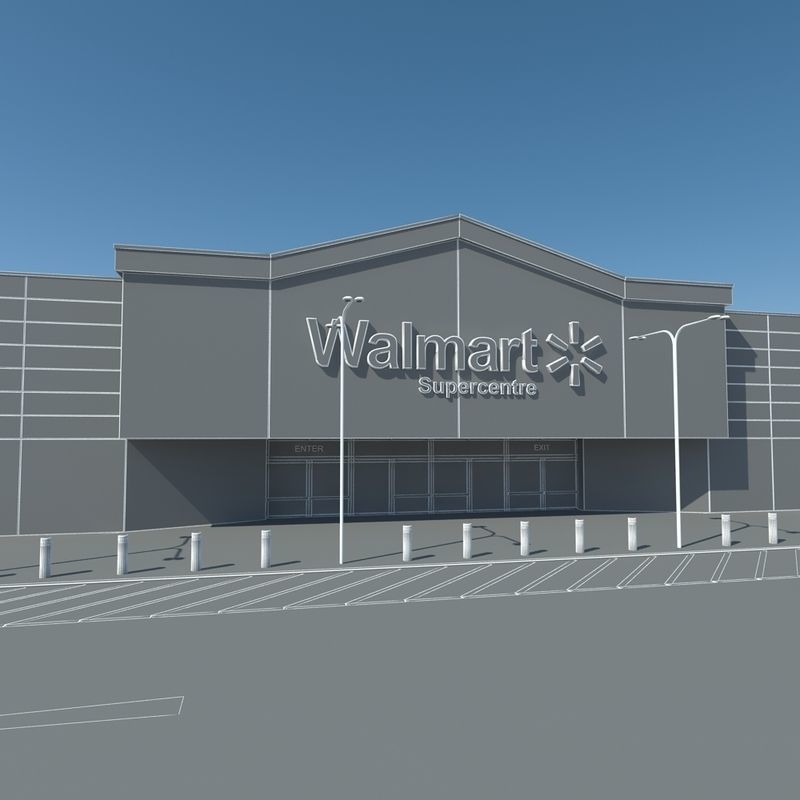 Walmart with Parking Lot  3D model_9