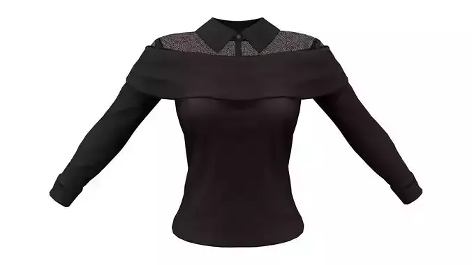 Off Shoulder Long Sweater With Transparent Shirt Under