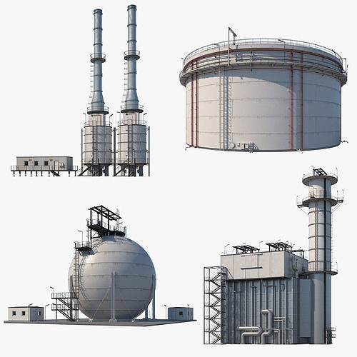 High Detail Refinery Modules 3D model