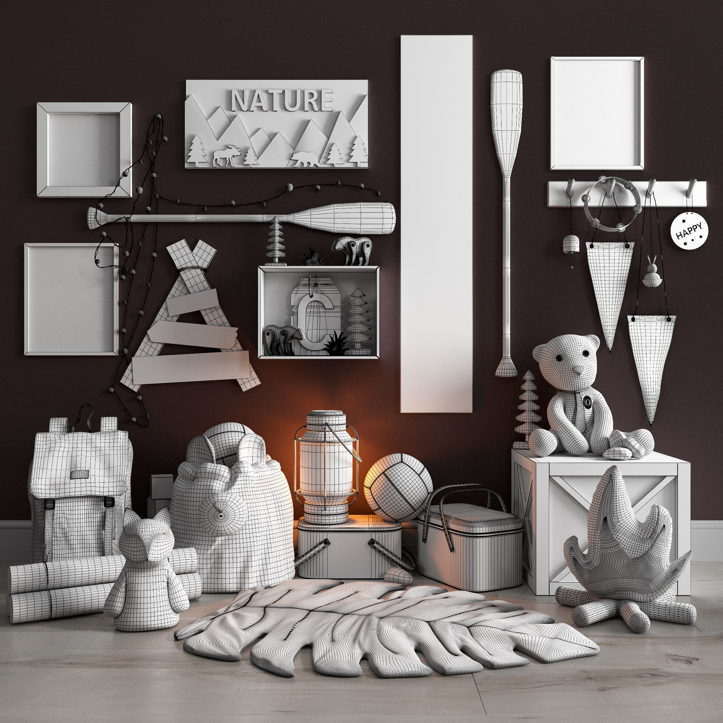  A large teen room set of decor in scout style 3D model_11