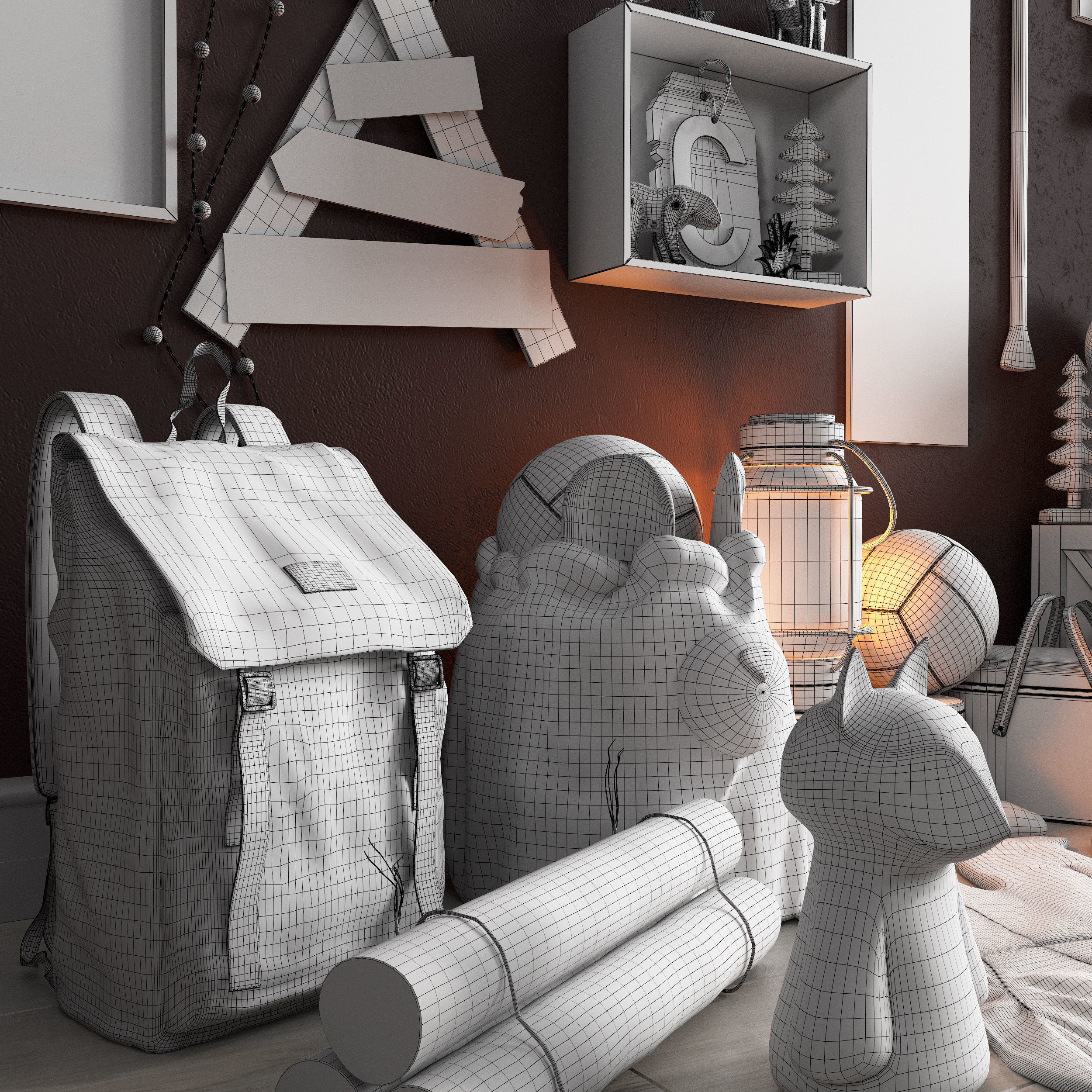  A large teen room set of decor in scout style 3D model_14
