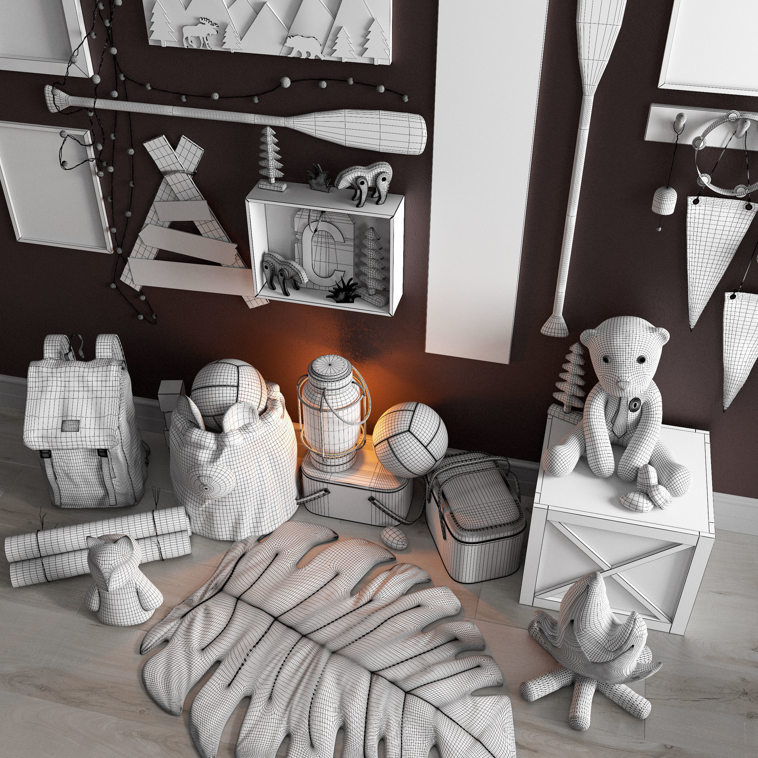  A large teen room set of decor in scout style 3D model_12