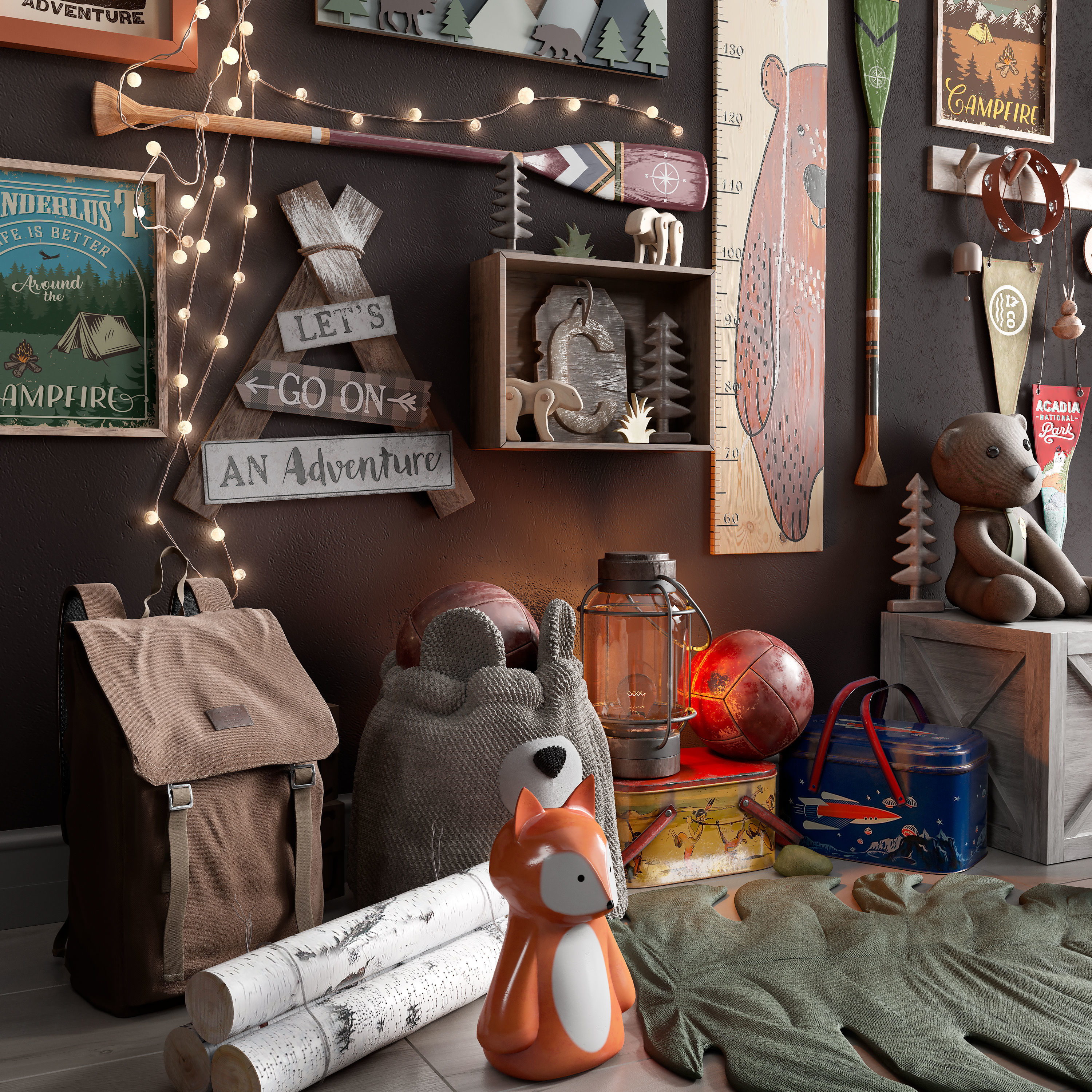  A large teen room set of decor in scout style 3D model_7