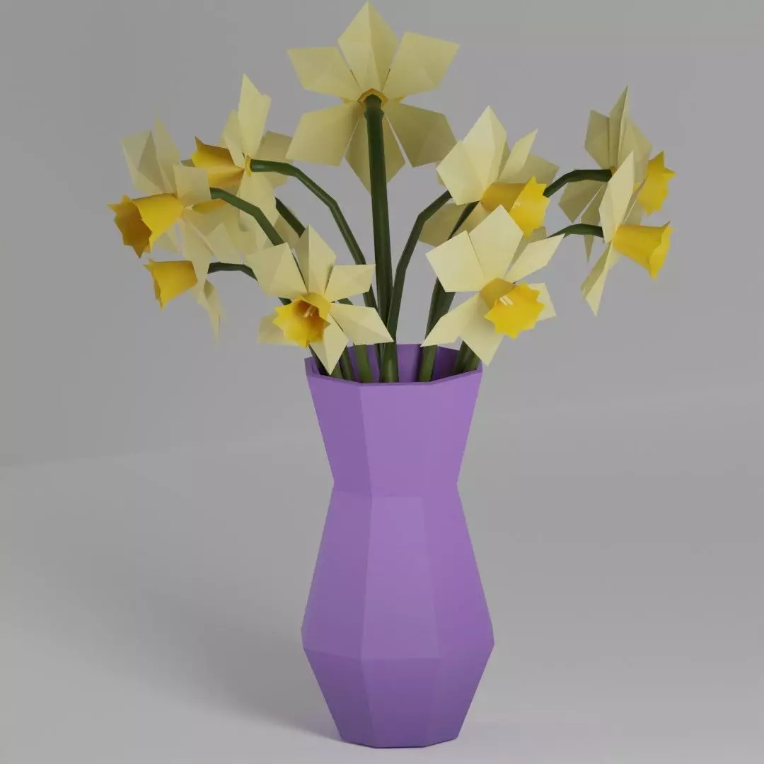 Daffodil flower Low-poly 3D model_0