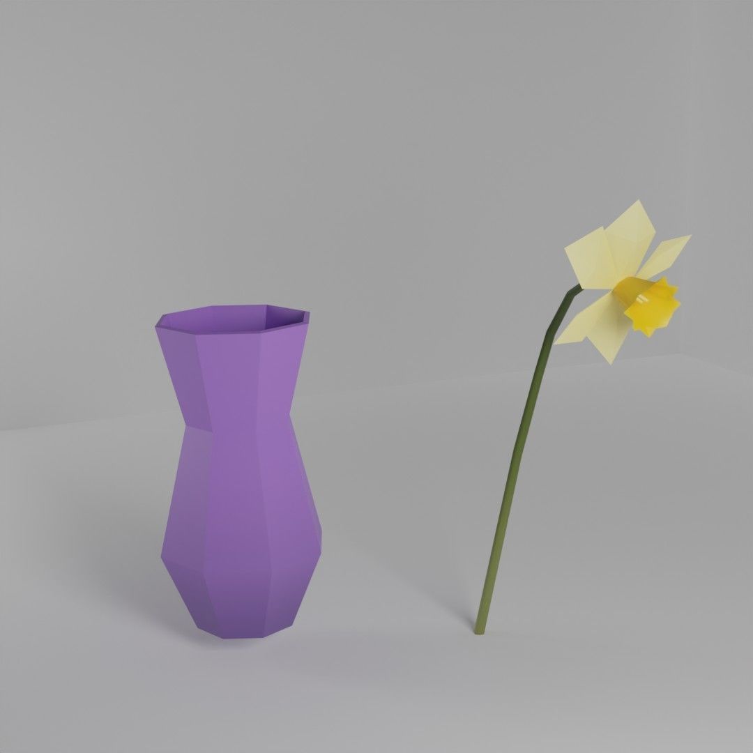 Daffodil flower Low-poly 3D model_4