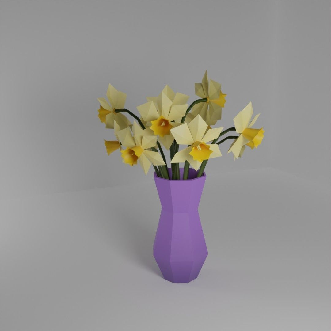 Daffodil flower Low-poly 3D model_2