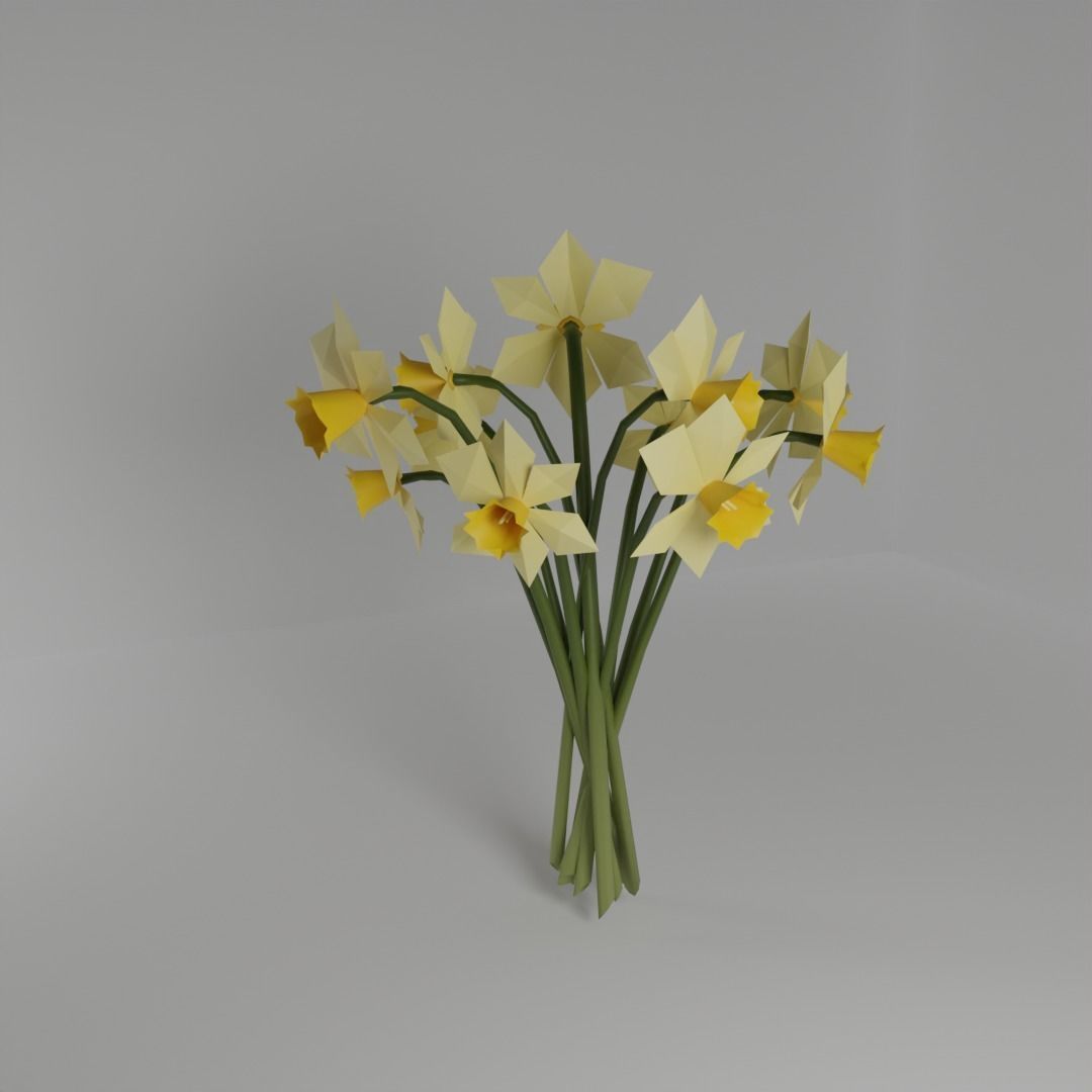 Daffodil flower Low-poly 3D model_3
