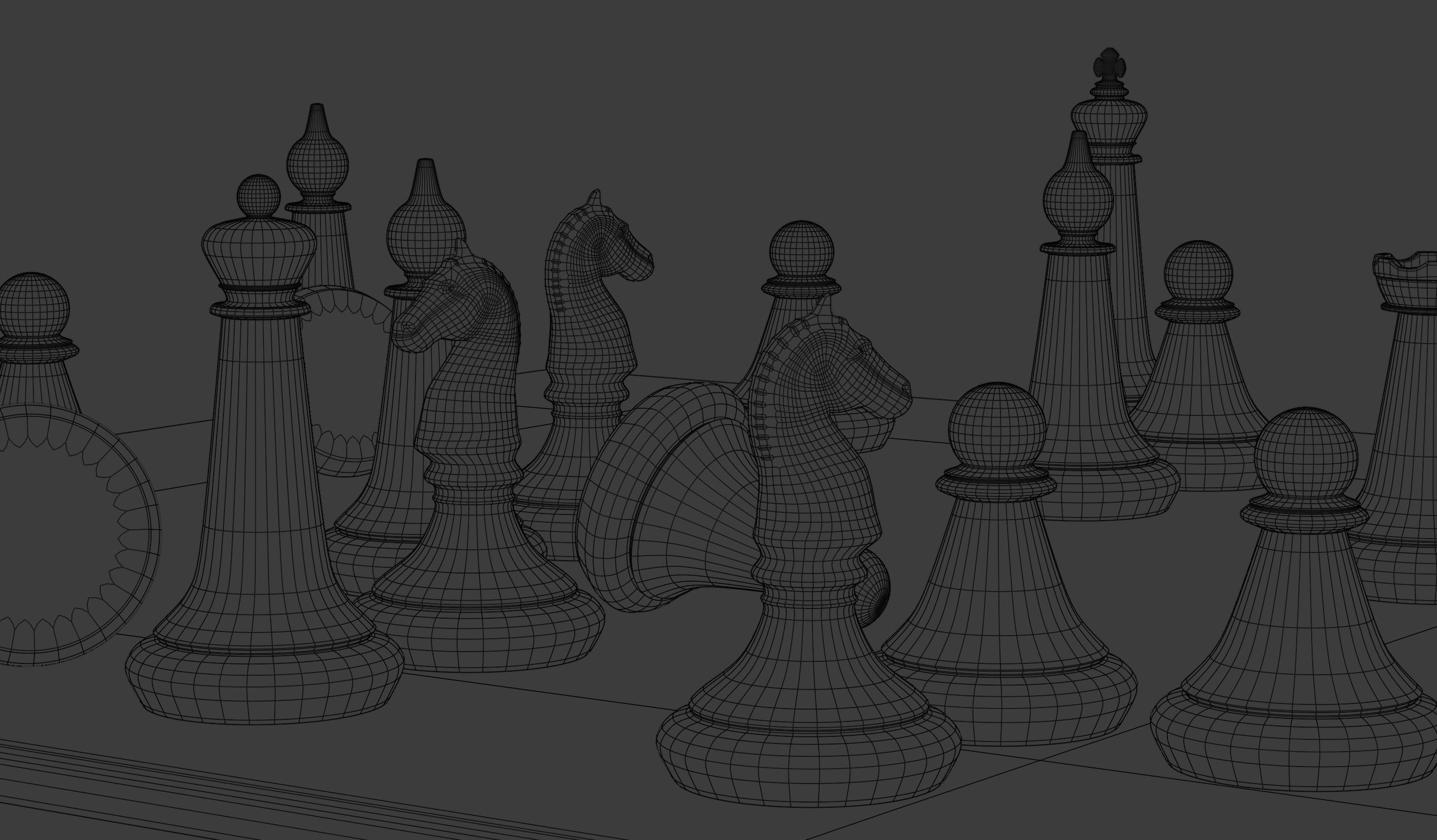 Chess board with pieces 3D model_9