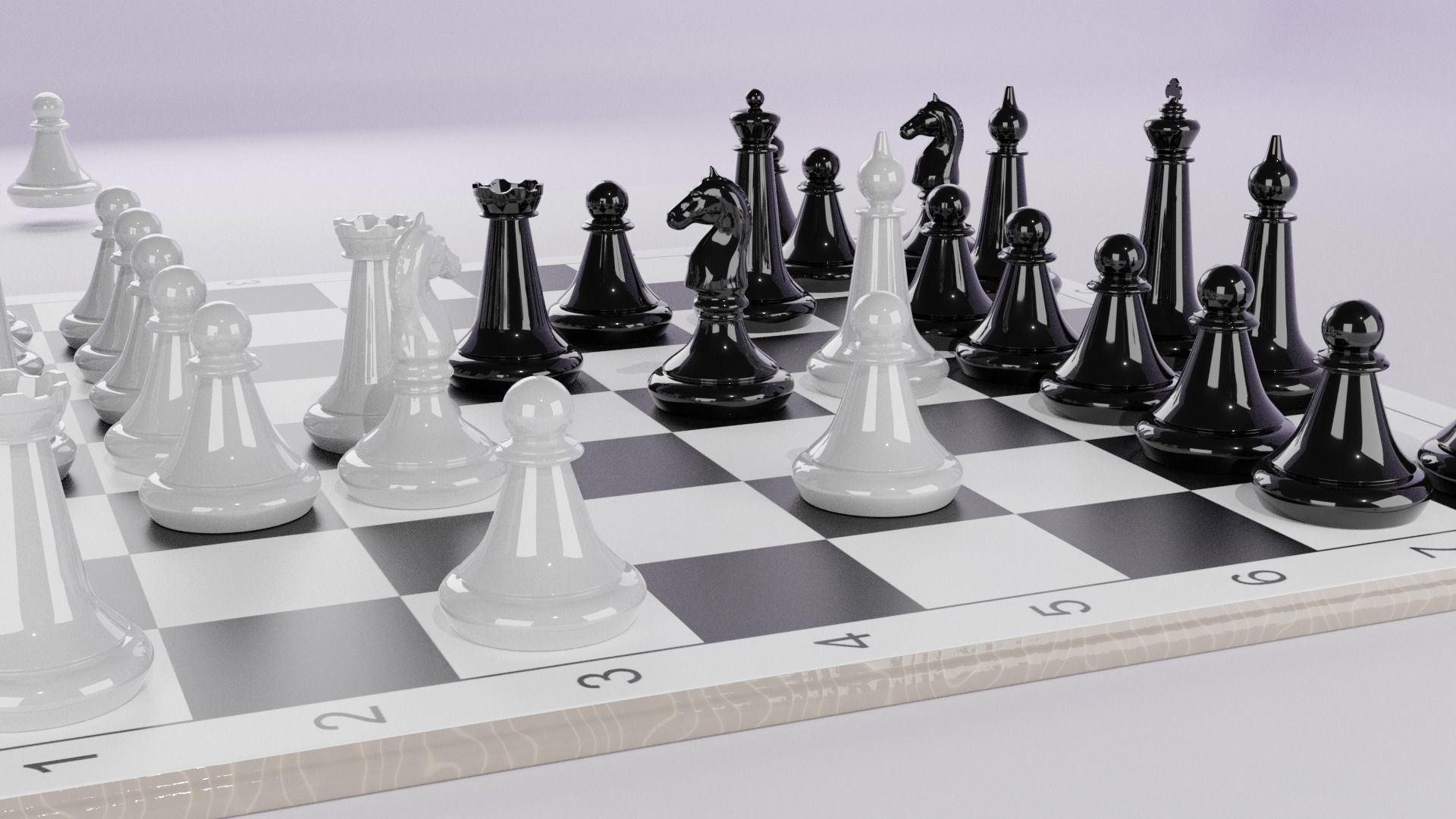 Chess board with pieces 3D model_2