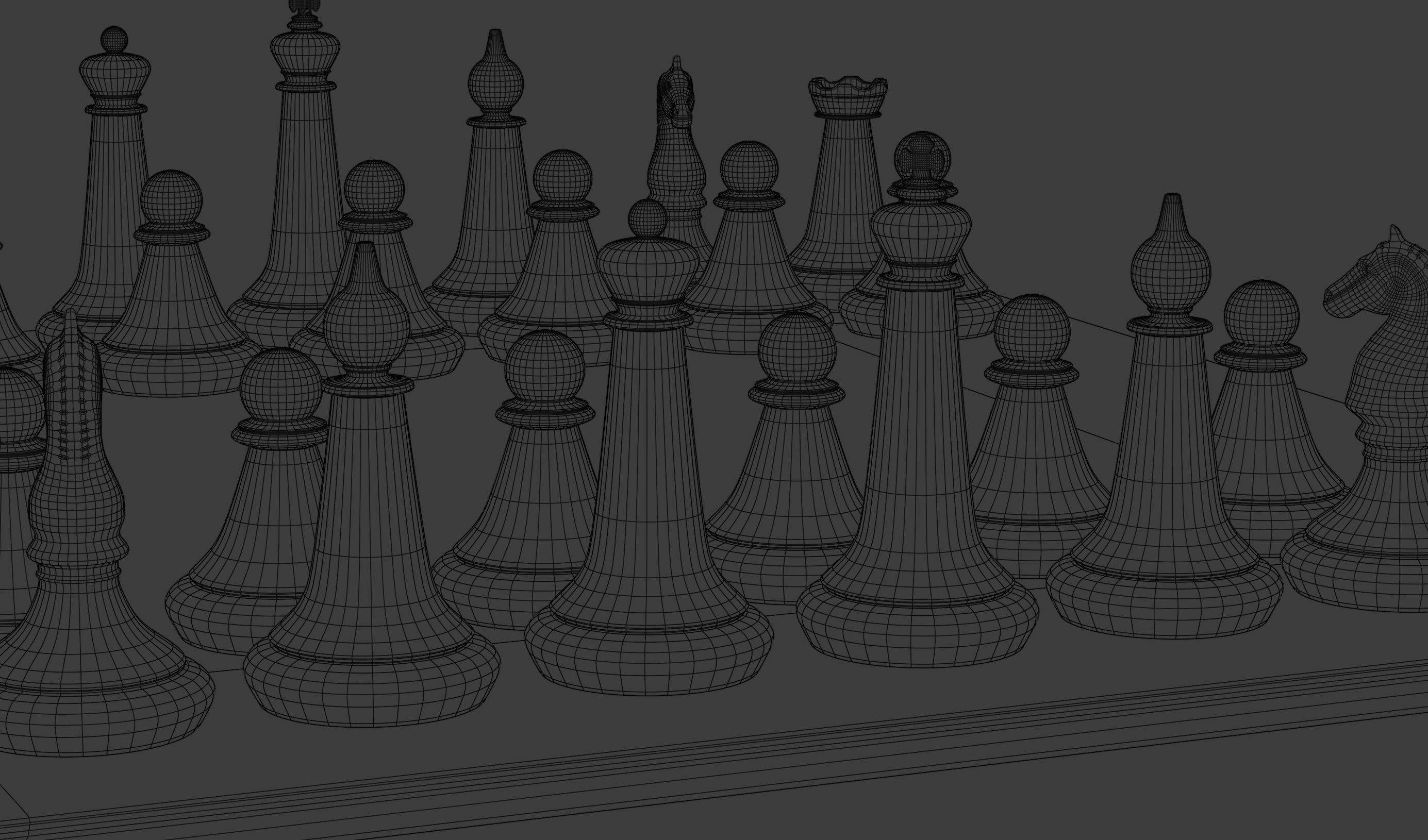 Chess board with pieces 3D model_12