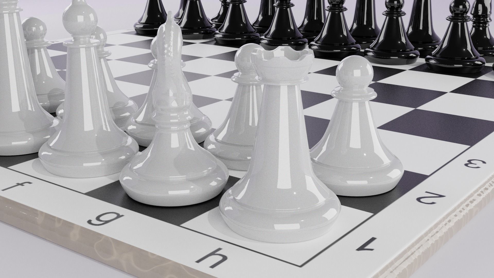 Chess board with pieces 3D model_1