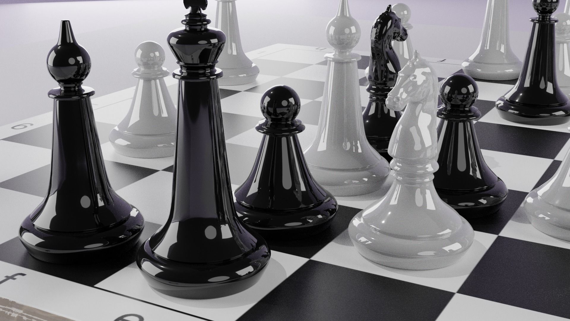 Chess board with pieces 3D model_6