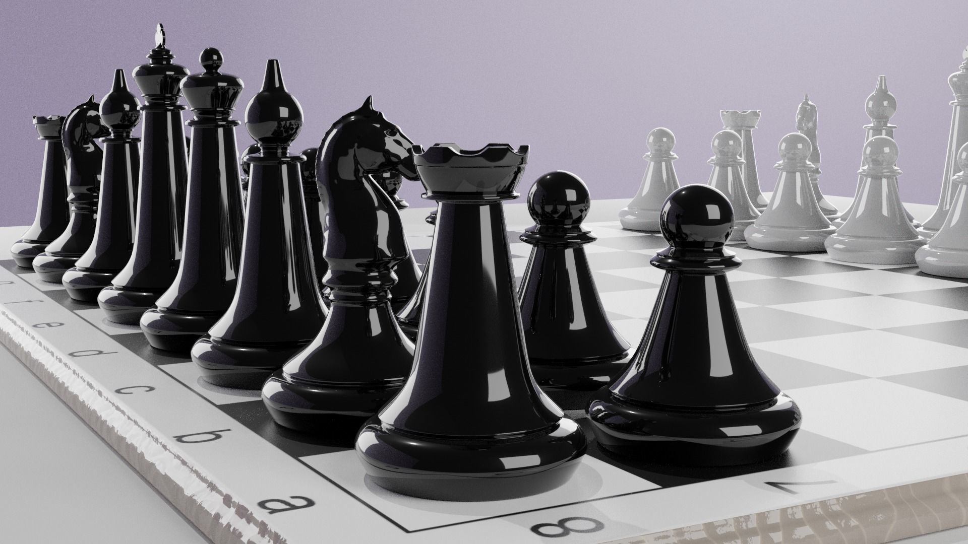 Chess board with pieces 3D model_8