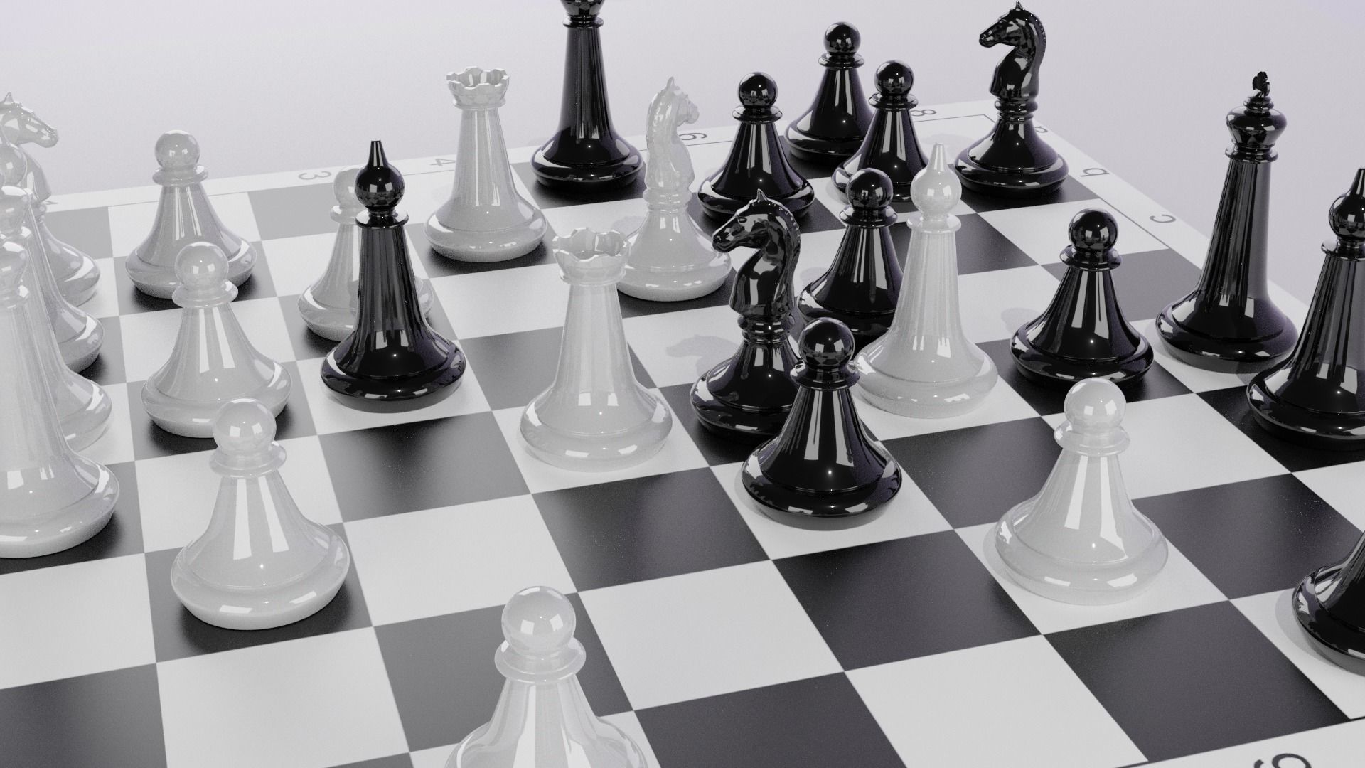 Chess board with pieces 3D model_4