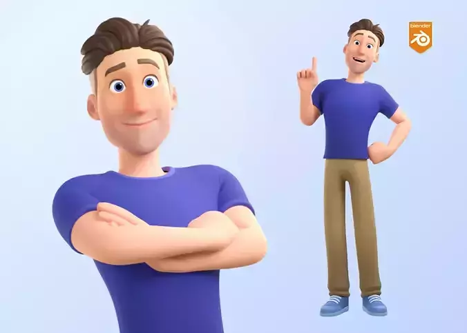 Man Cartoon Character Rigged in Blender Low-poly 3D model