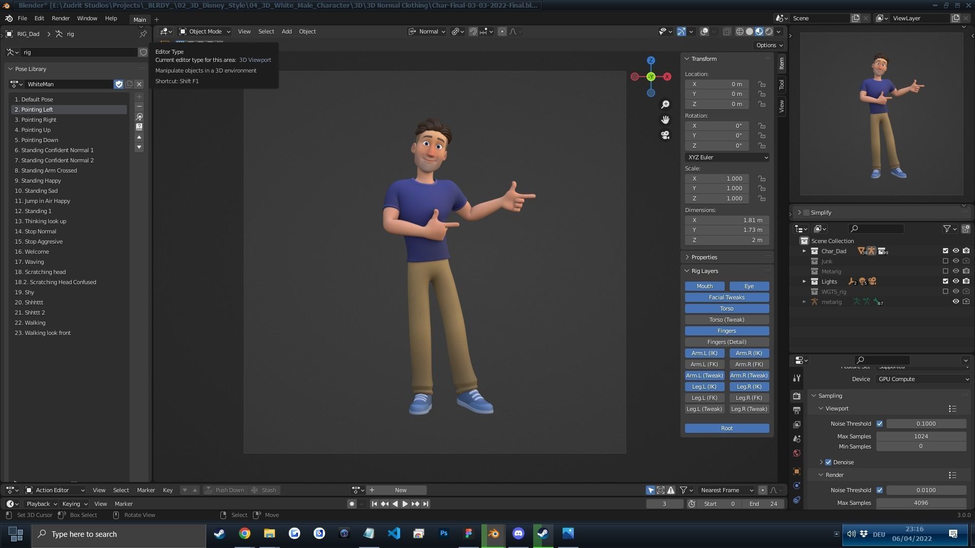 Man Cartoon Character Rigged in Blender Low-poly 3D model_3