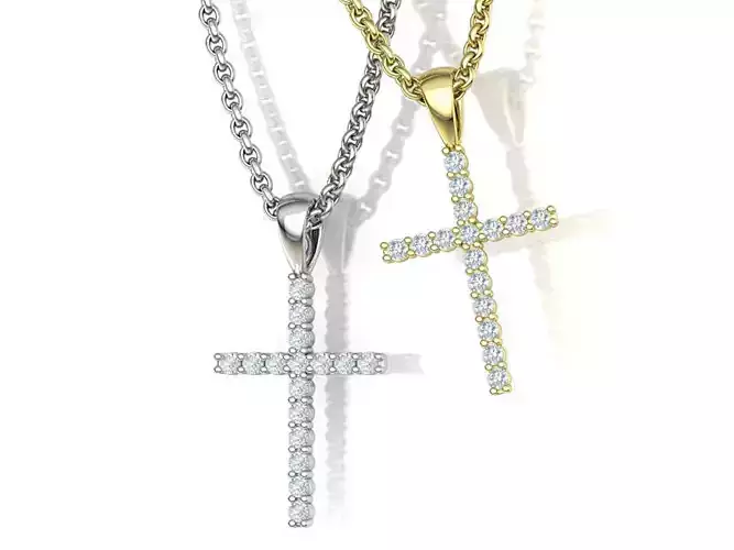 Diamond Cross Necklace Shared Prongs Setting Small Cross 3dmodel 3D print model